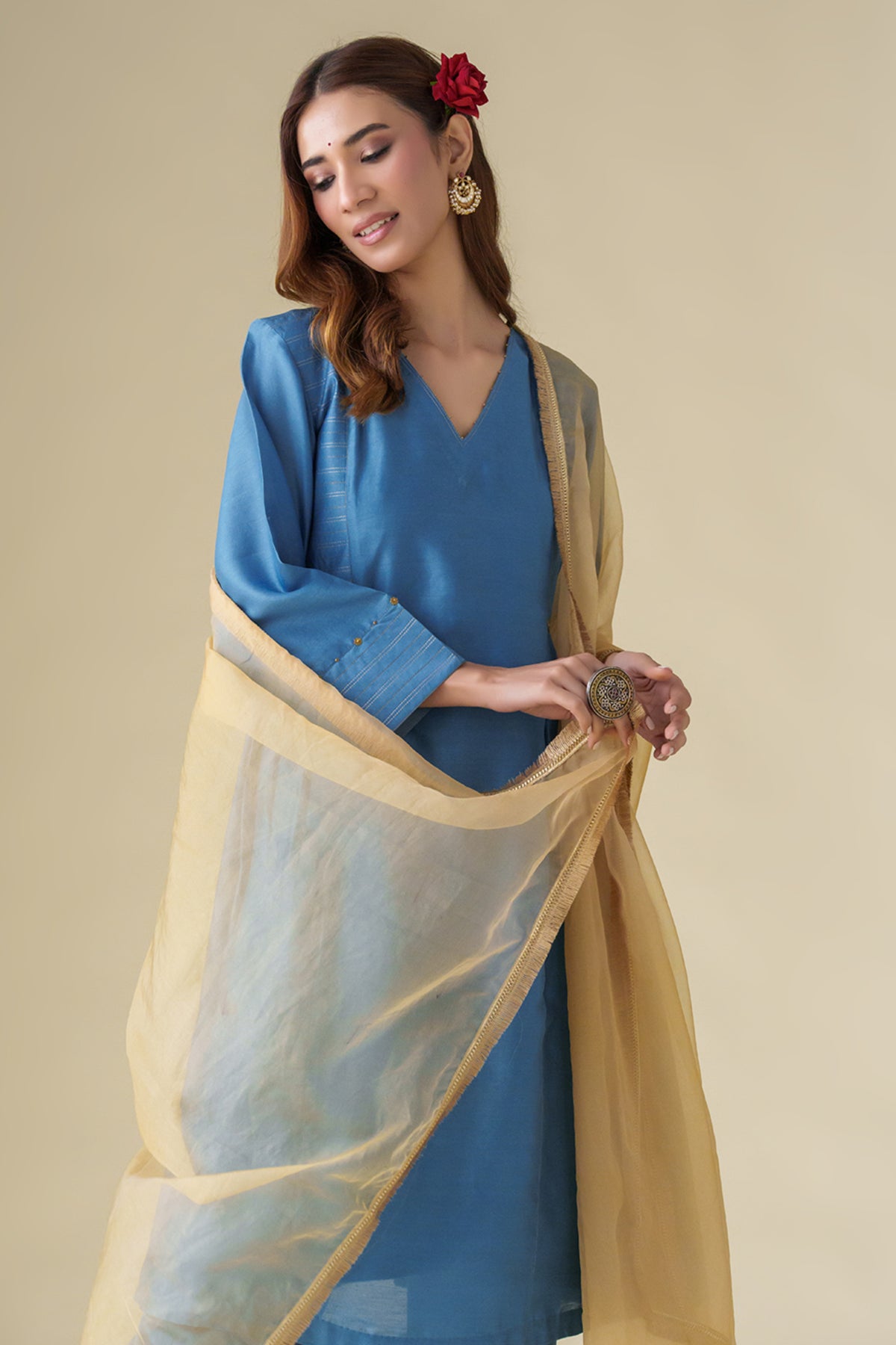 Blue Embellished Vaayu Kurta Set