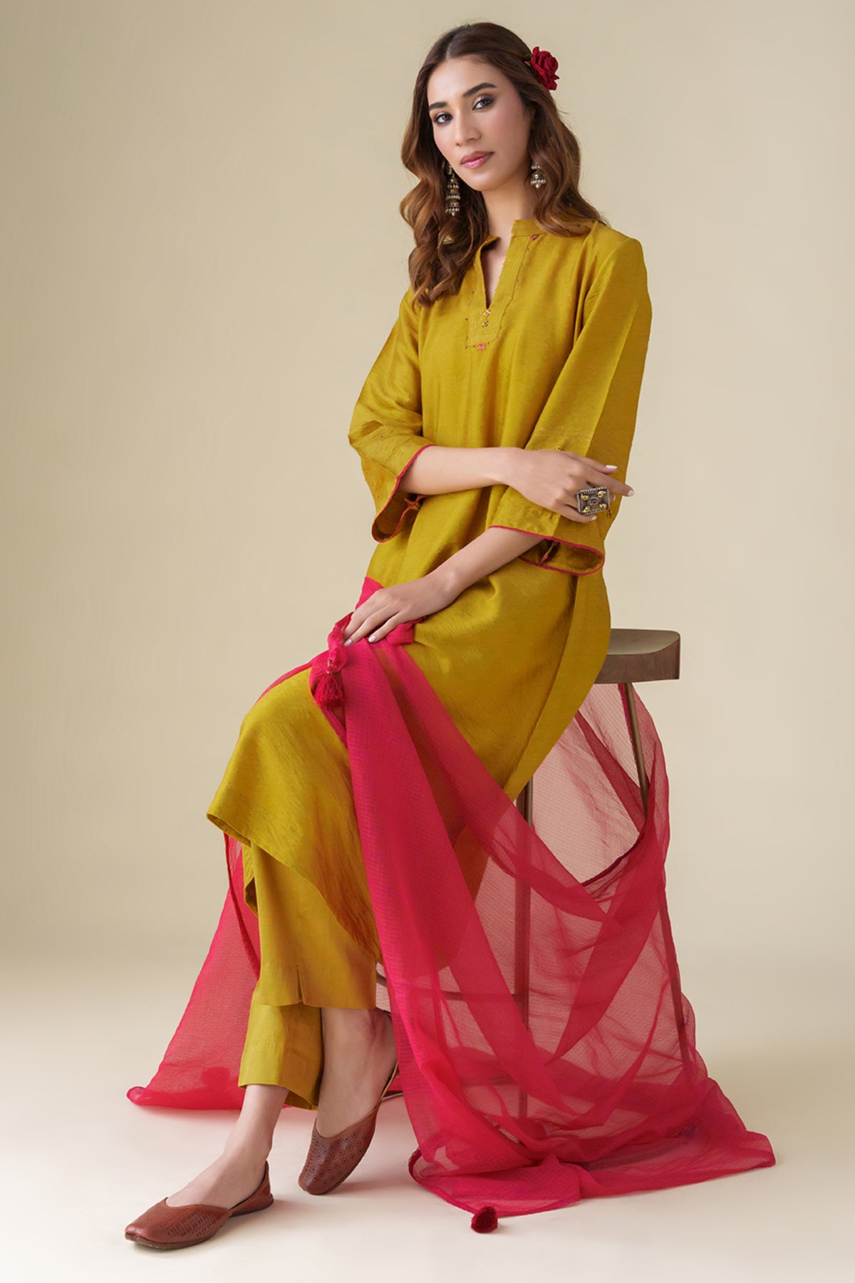 Mustard Embroidered Shriya Kurta Set