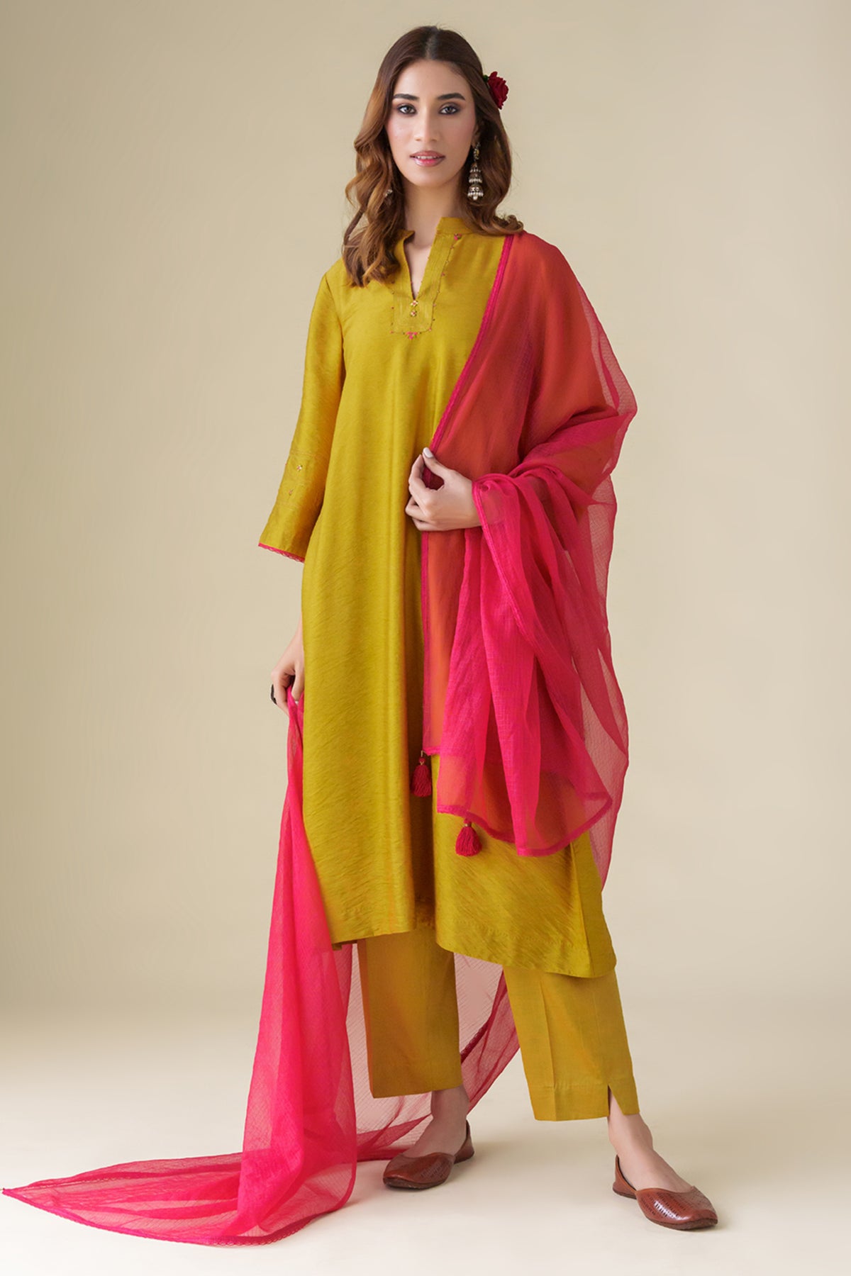 Mustard Embroidered Shriya Kurta Set