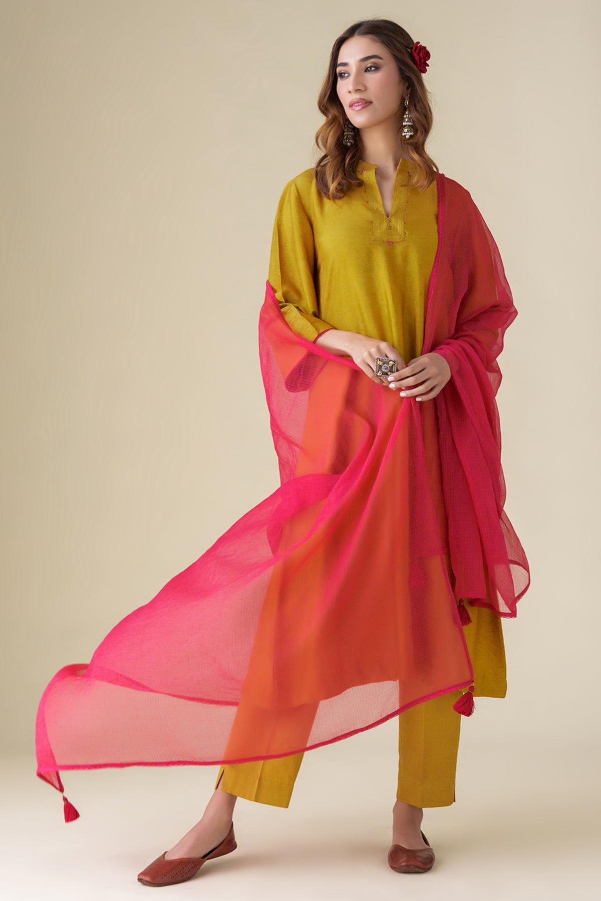 Mustard Embroidered Shriya Kurta Set