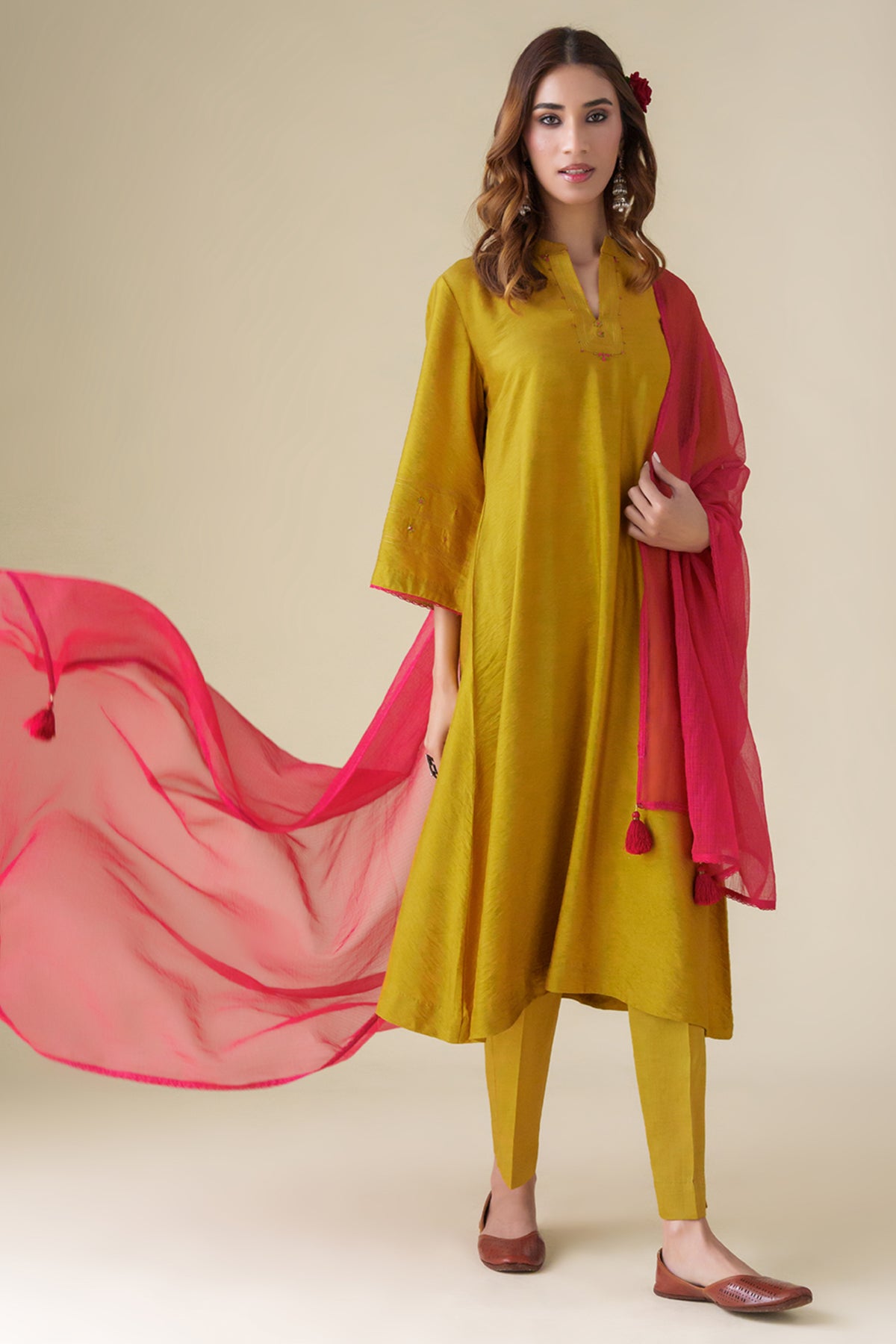 Mustard Embroidered Shriya Kurta Set