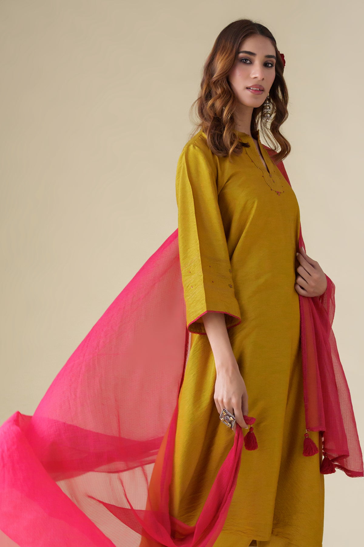 Mustard Embroidered Shriya Kurta Set