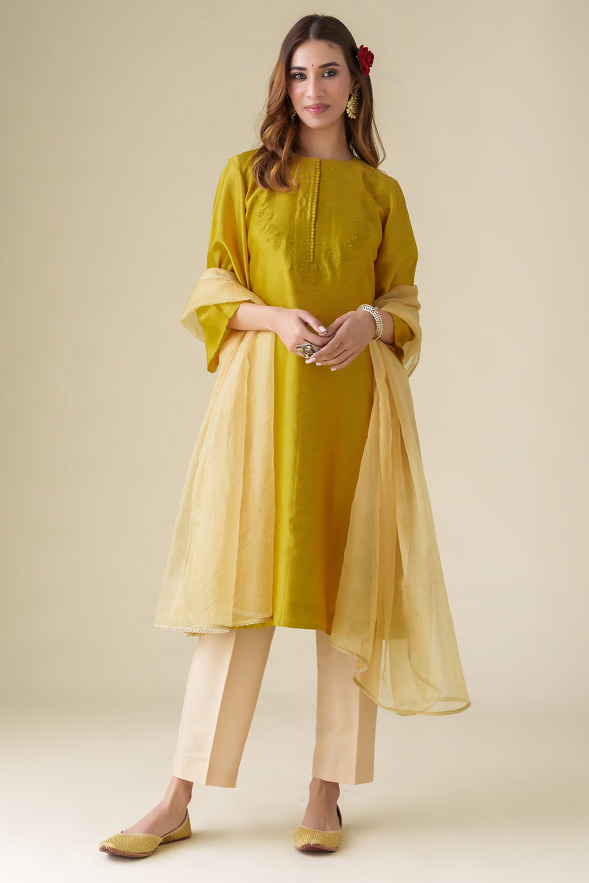 Mustard Floral Sarang Kurta Set