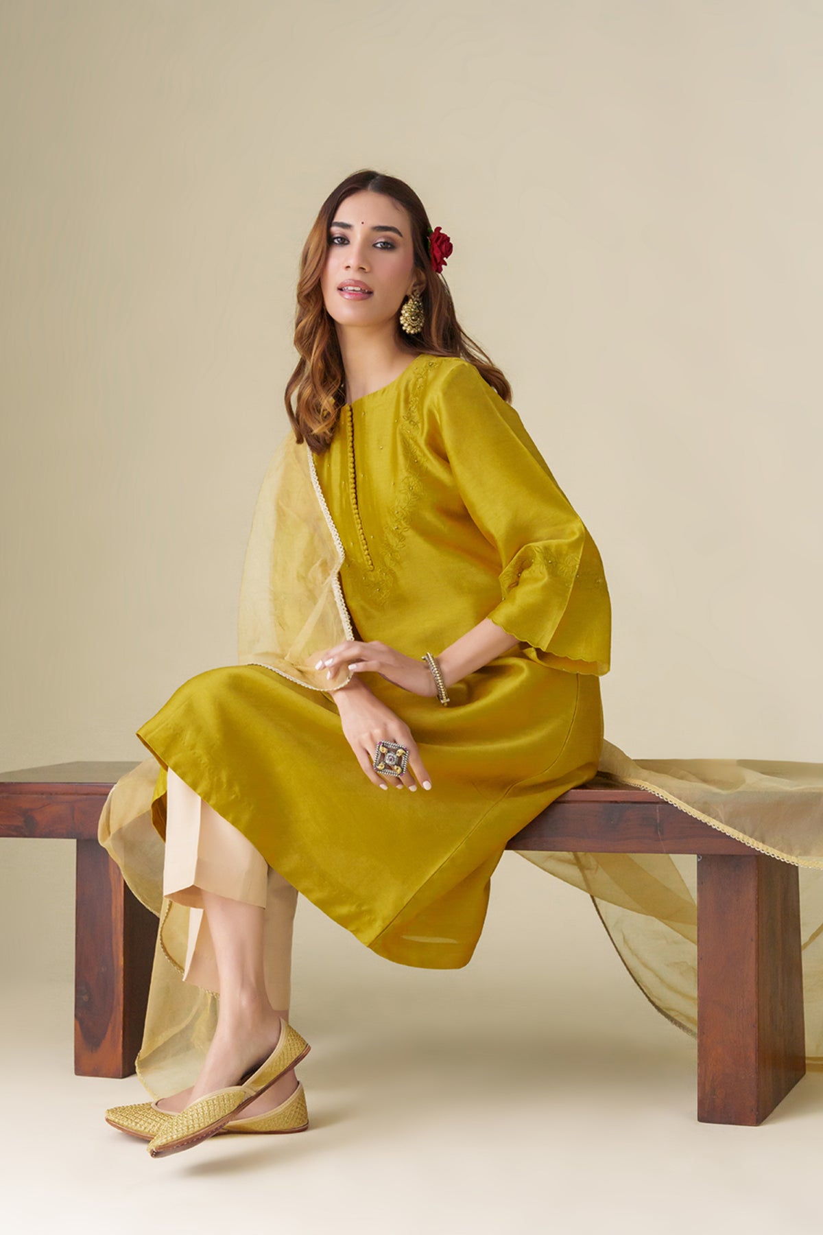 Mustard Floral Sarang Kurta Set