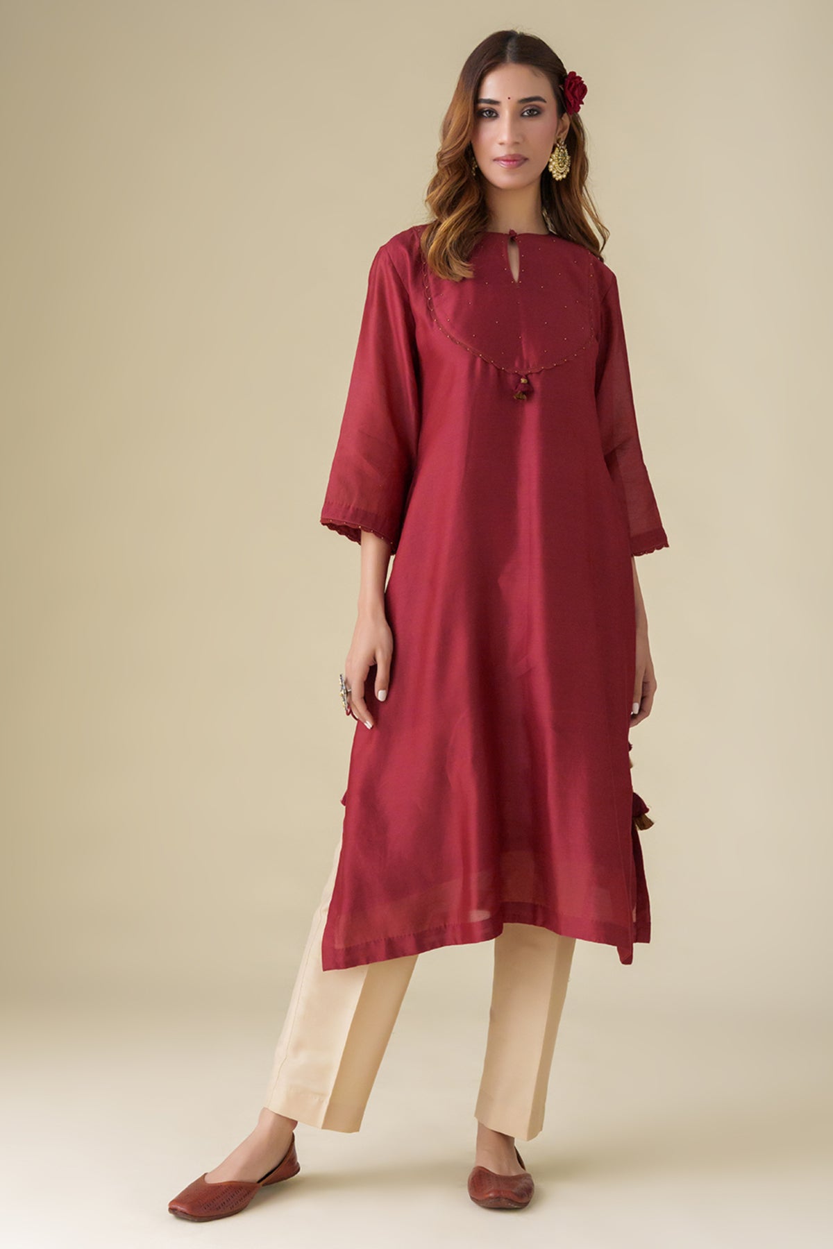 Embellished Maroon Aadhya Kurta Set