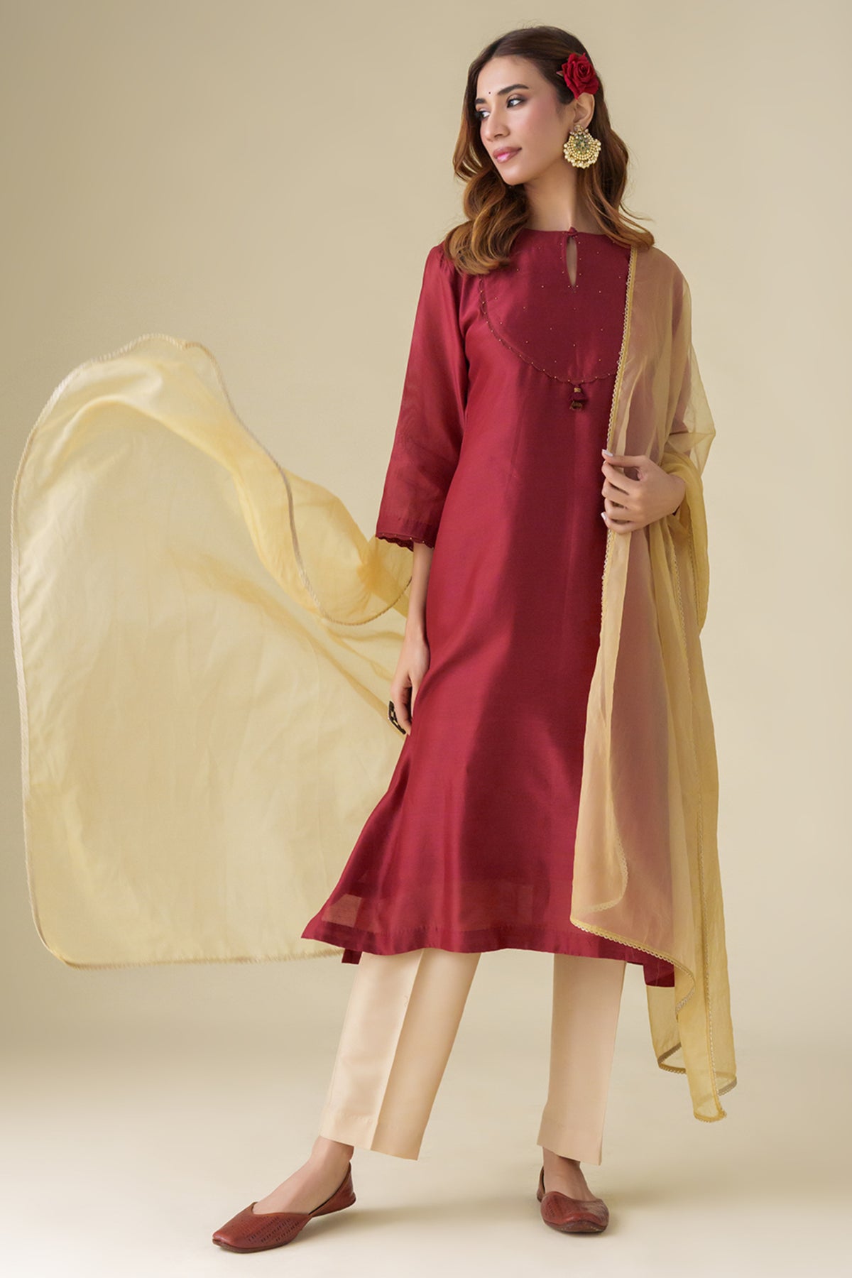 Embellished Maroon Aadhya Kurta Set