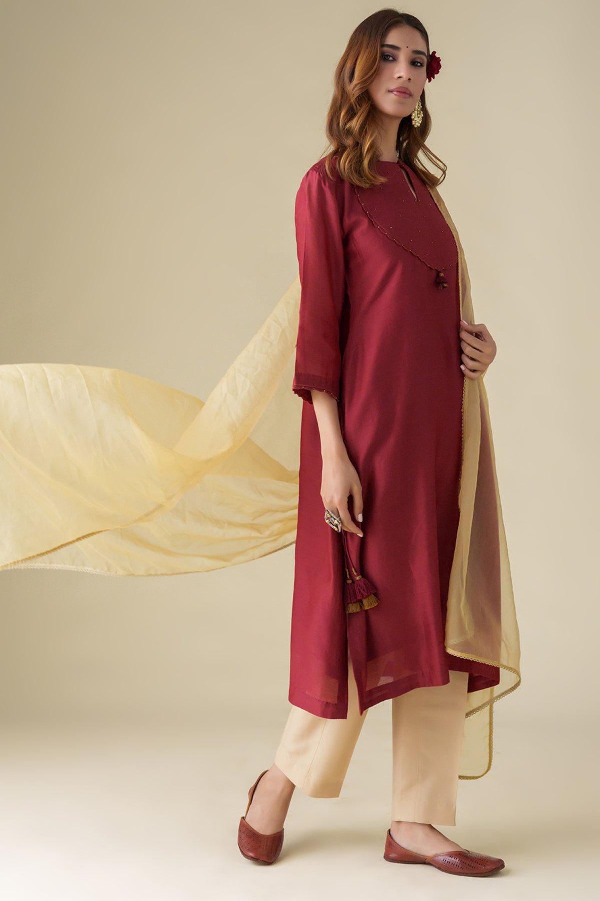 Embellished Maroon Aadhya Kurta Set