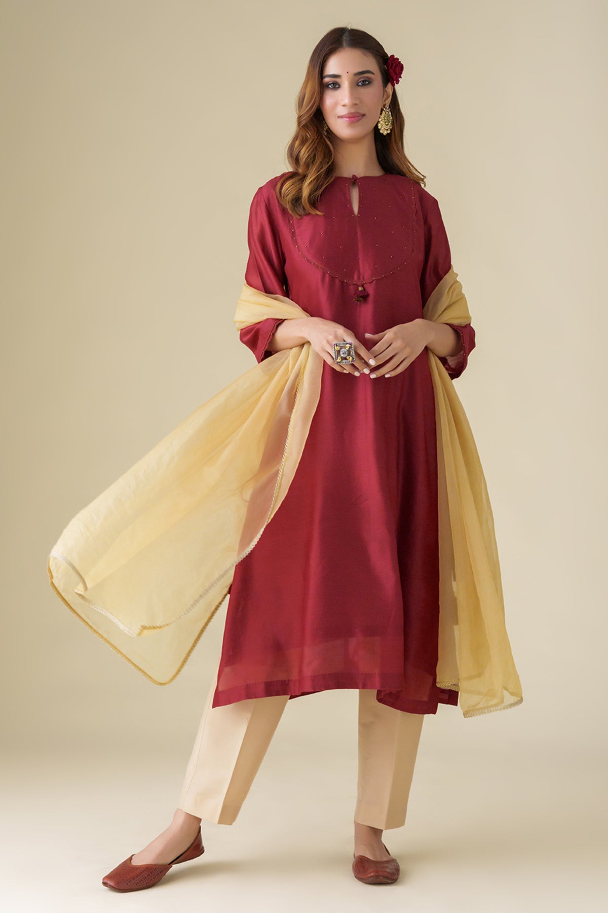 Embellished Maroon Aadhya Kurta Set