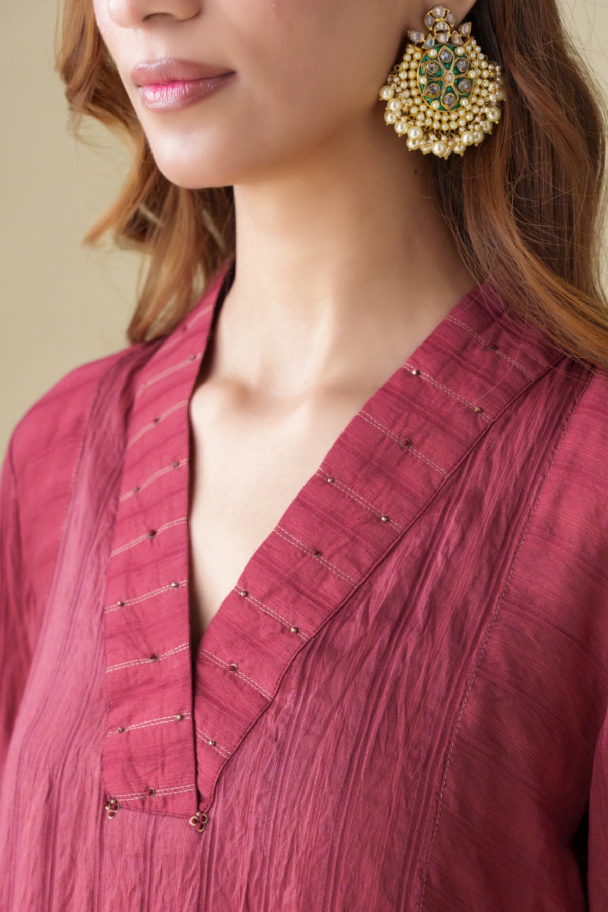 Maroon Crinkle Kurta With Slip