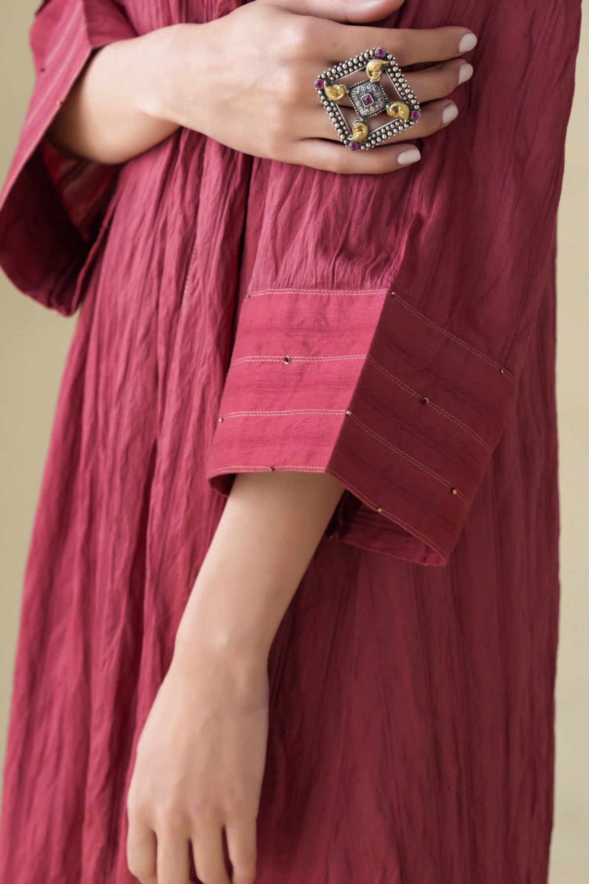 Maroon Crinkle Kurta Set