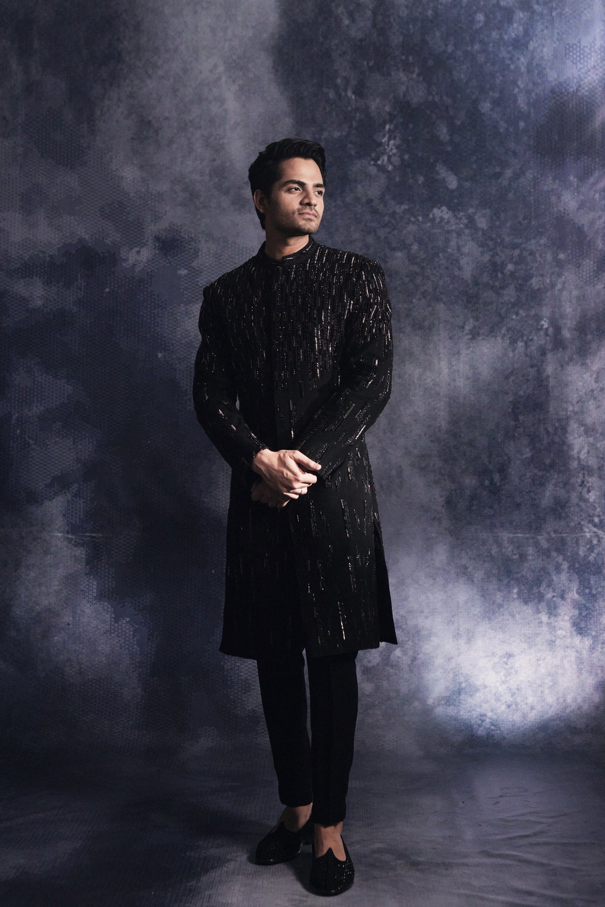 Ebony Black Lines Sherwani Set