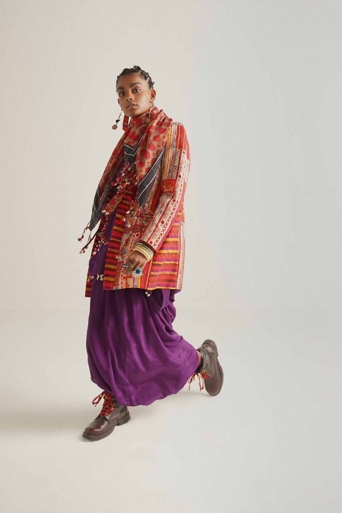 Mitra short kurta set with dhana open jacket
