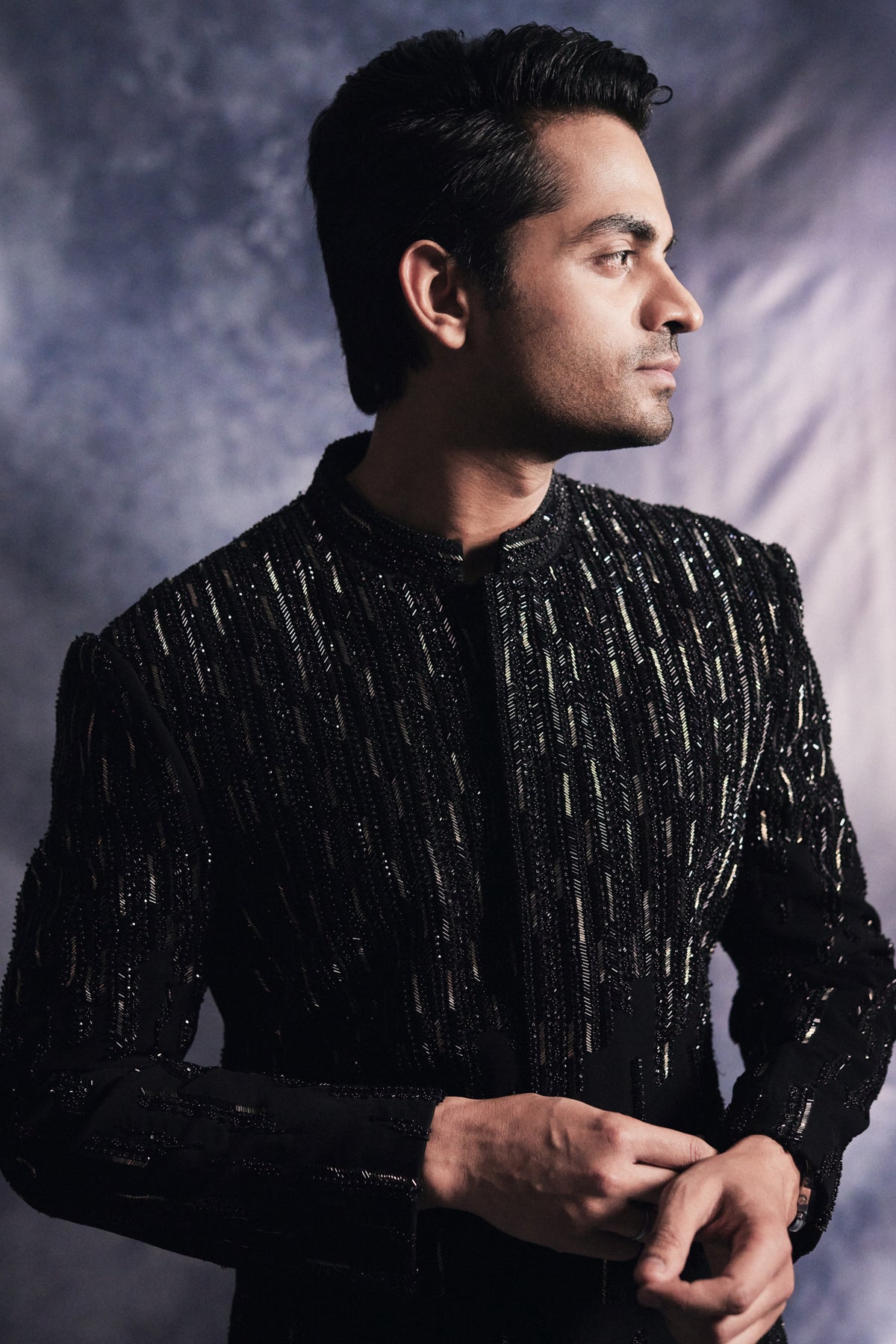 Ebony Black Lines Sherwani Set