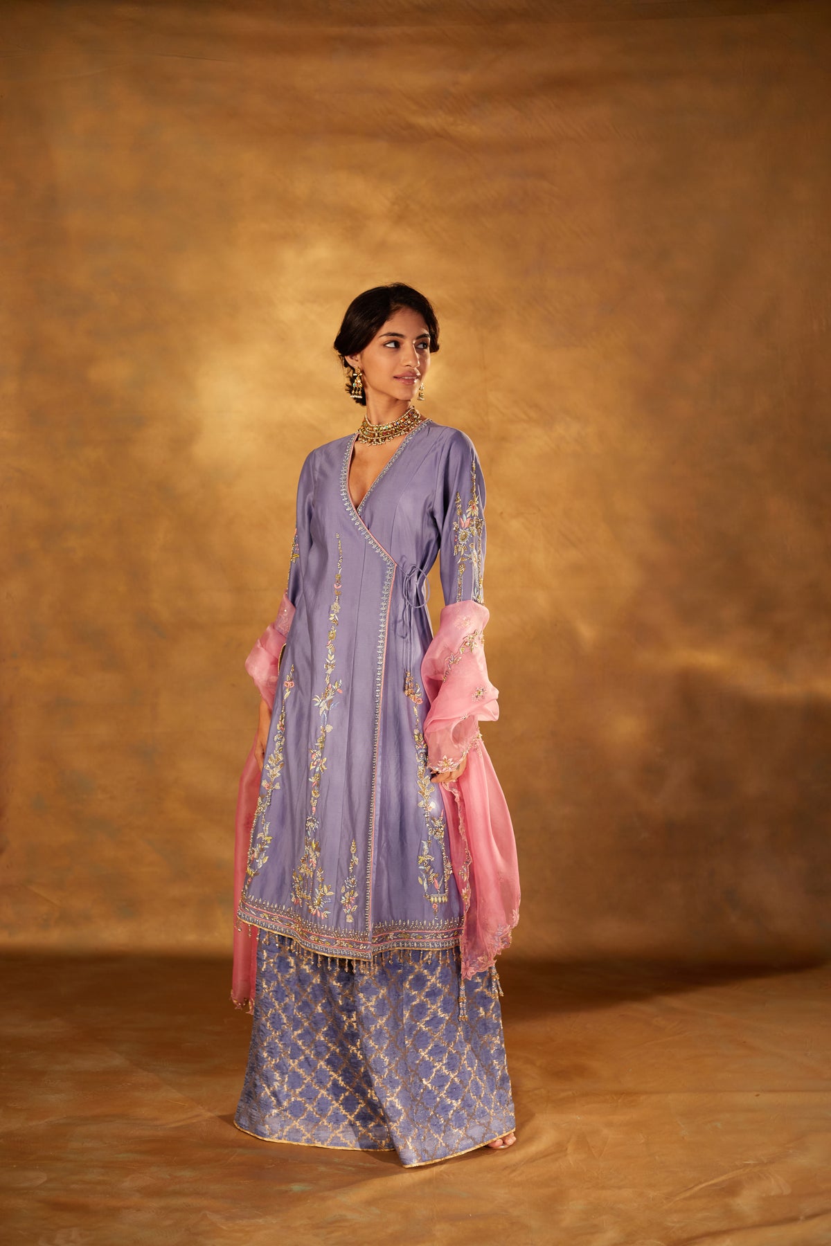 Blue Embroidered Chanderi Angrakha