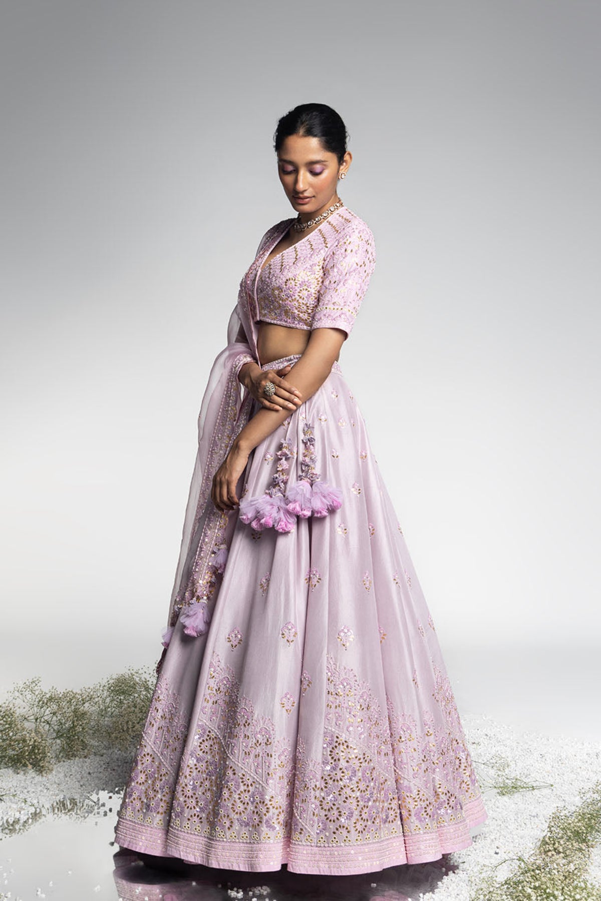 Lilac Dupion Silk Lehenga Set