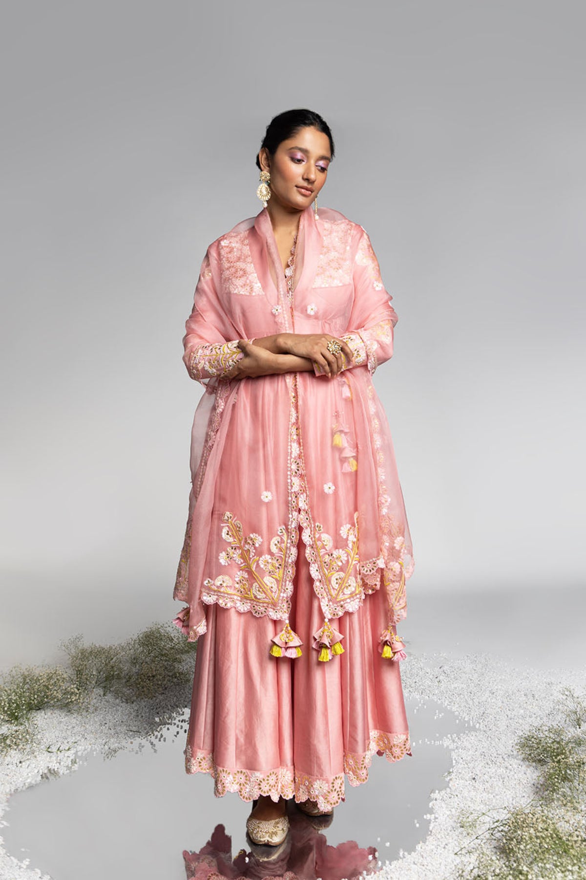 Pyazi Pink Chanderi Anarkali Set