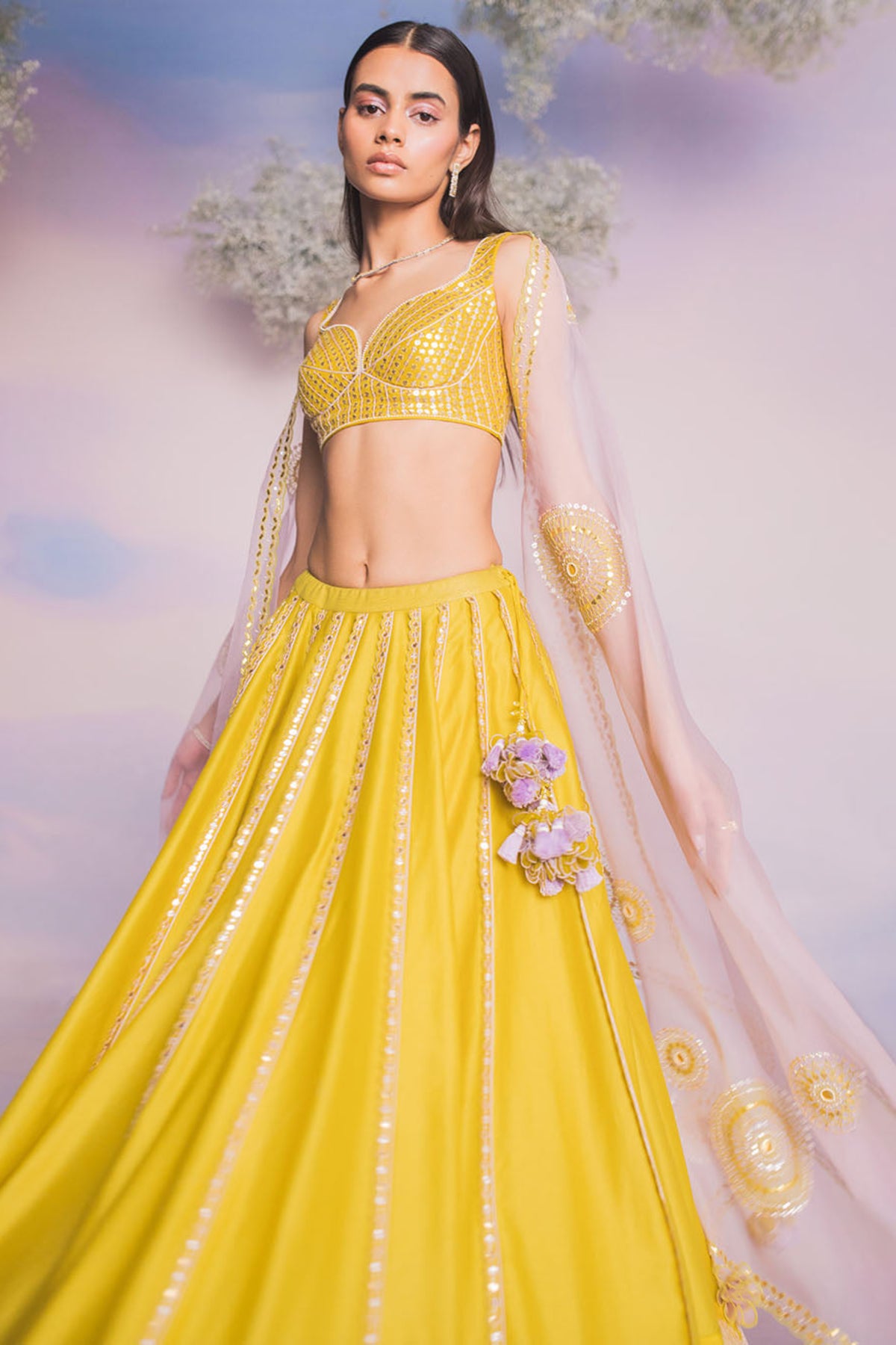 Olive Yellow Chanderi Lehenga Set