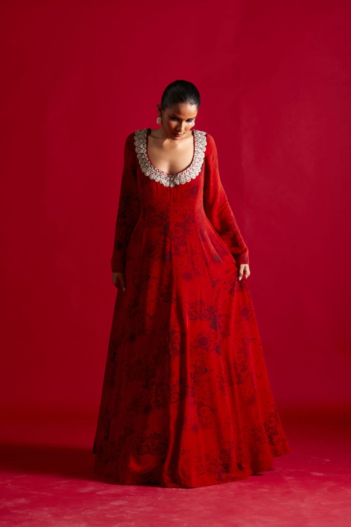 Red Blossom Anarkali Set