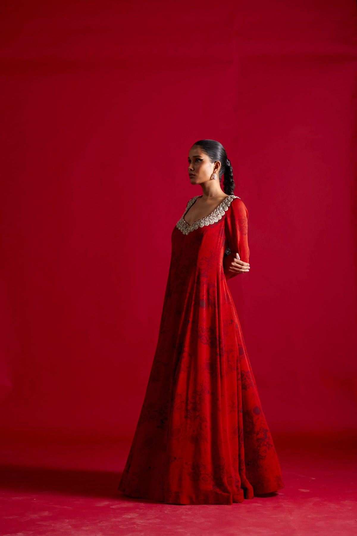 Red Blossom Anarkali Set