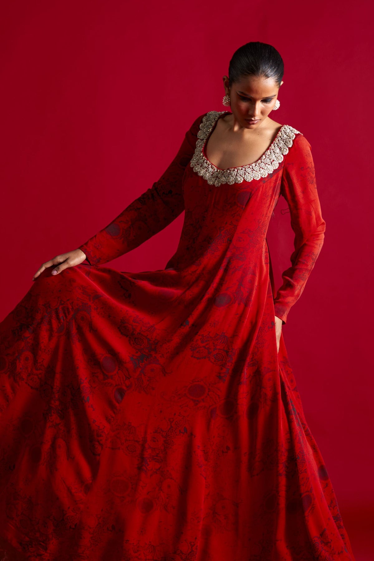 Red Blossom Anarkali Set