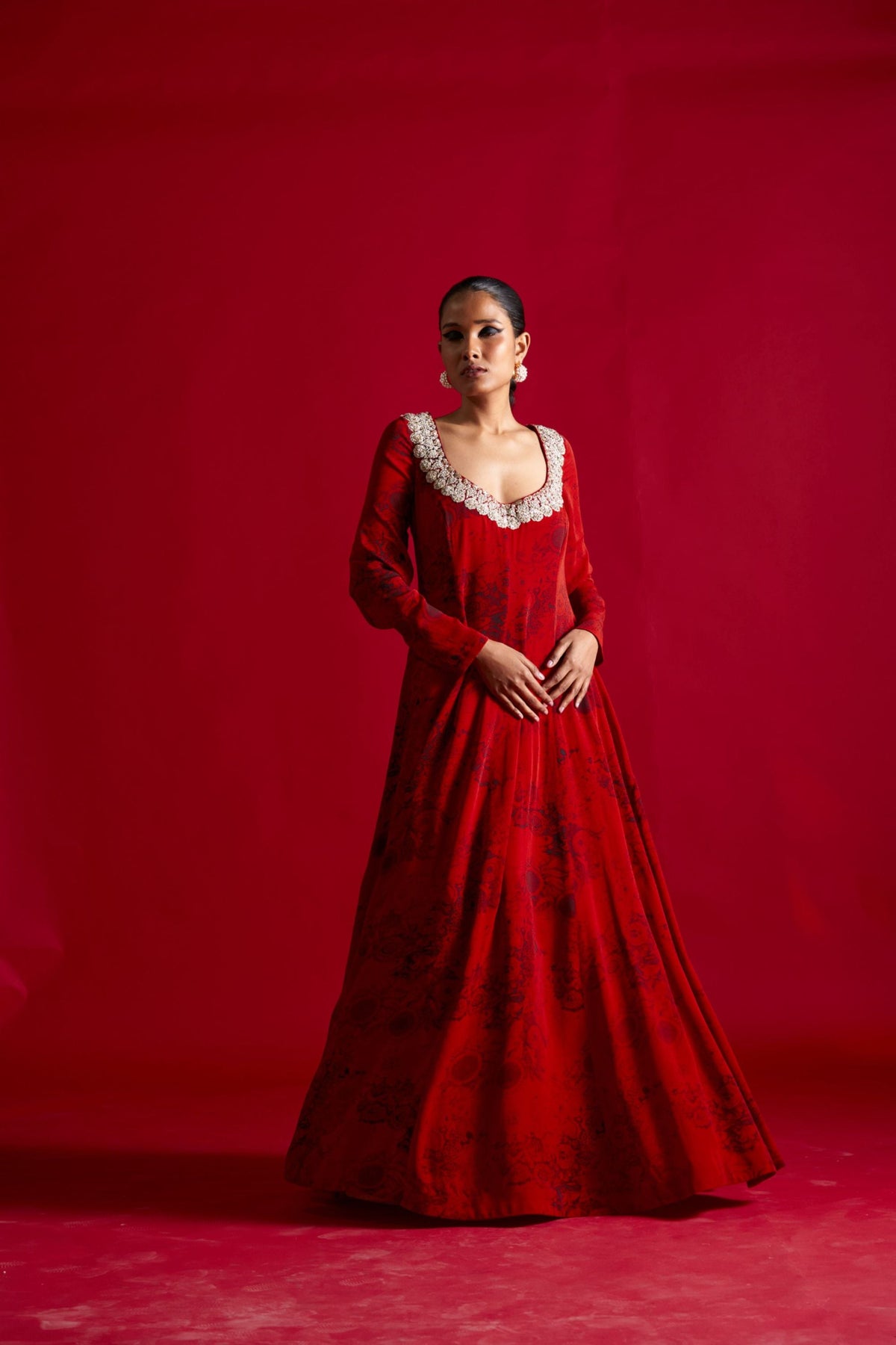 Red Blossom Anarkali Set