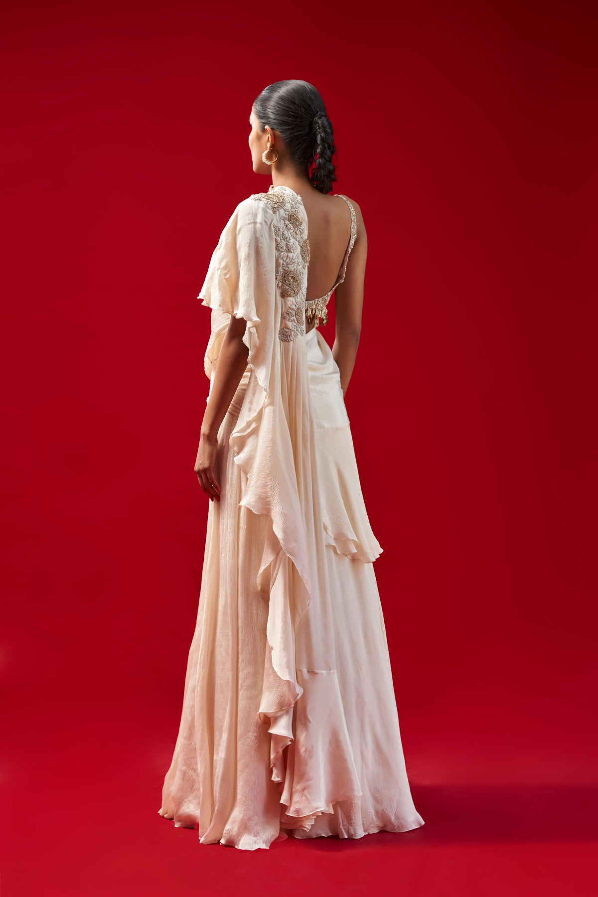 Ivory Paisely Draped Saree Set