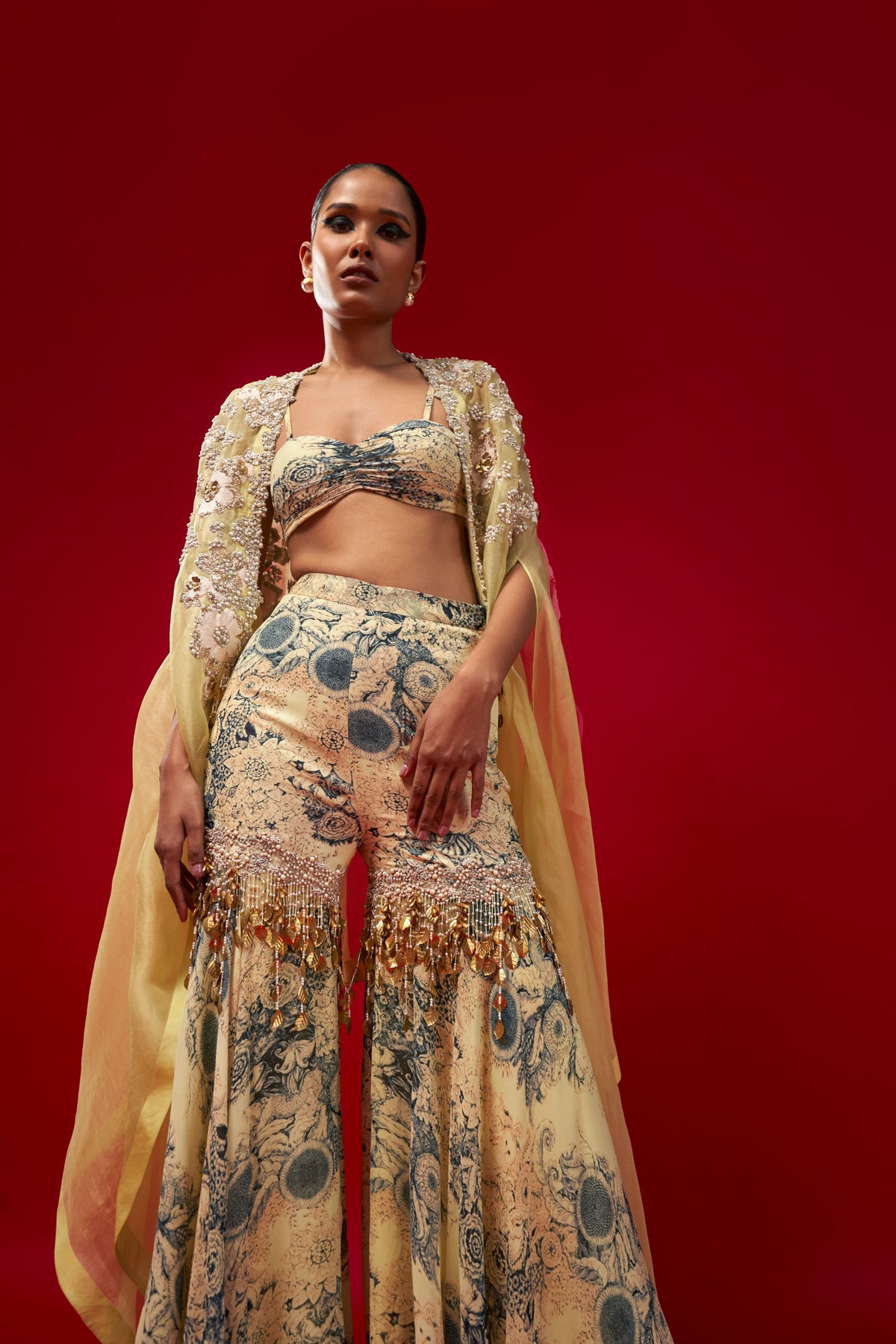 Cape and Sharara in Mint
