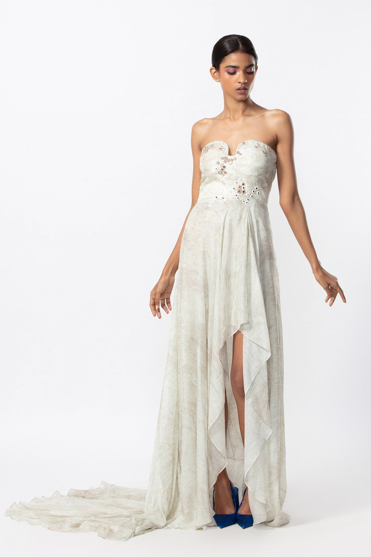 Asymmetric Exaggerated Trail Gown