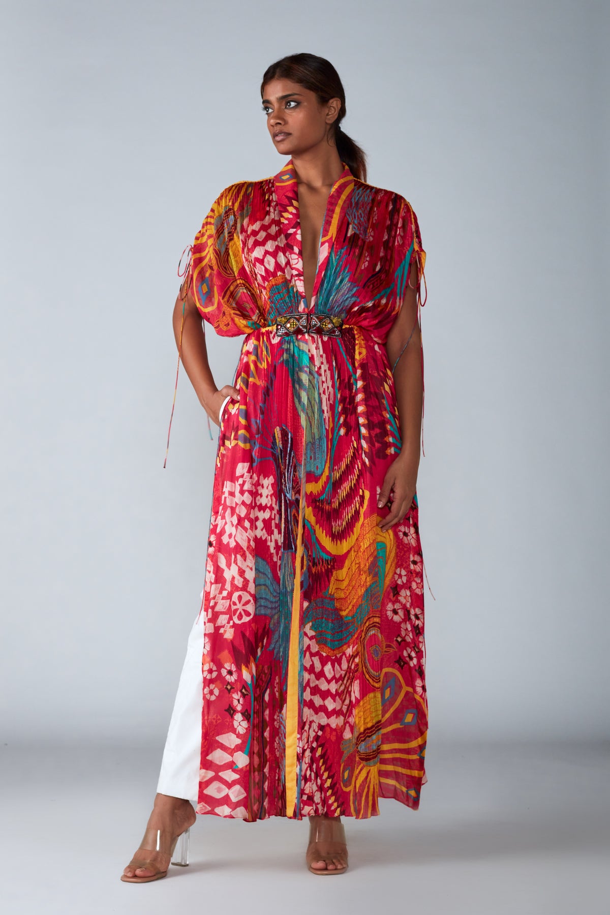 Abstract Bird Print Kaftan Trousers Set