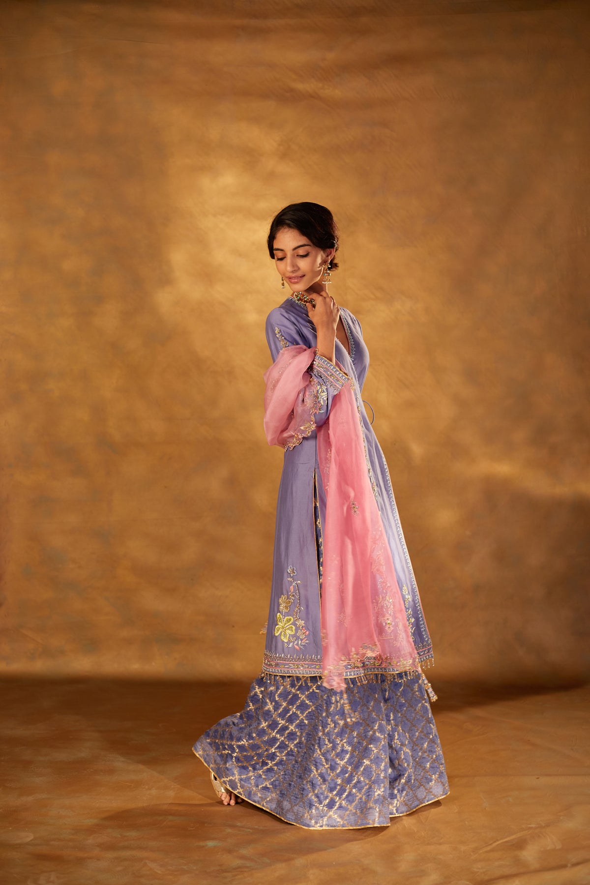 Blue Embroidered Chanderi Angrakha