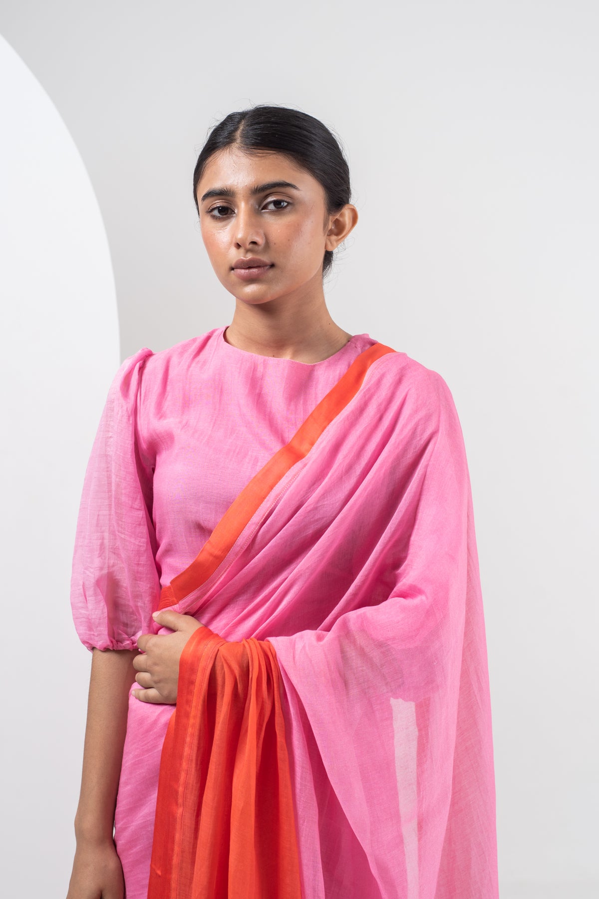 Red And Pink Ombre Chanderi Silk Saree Set