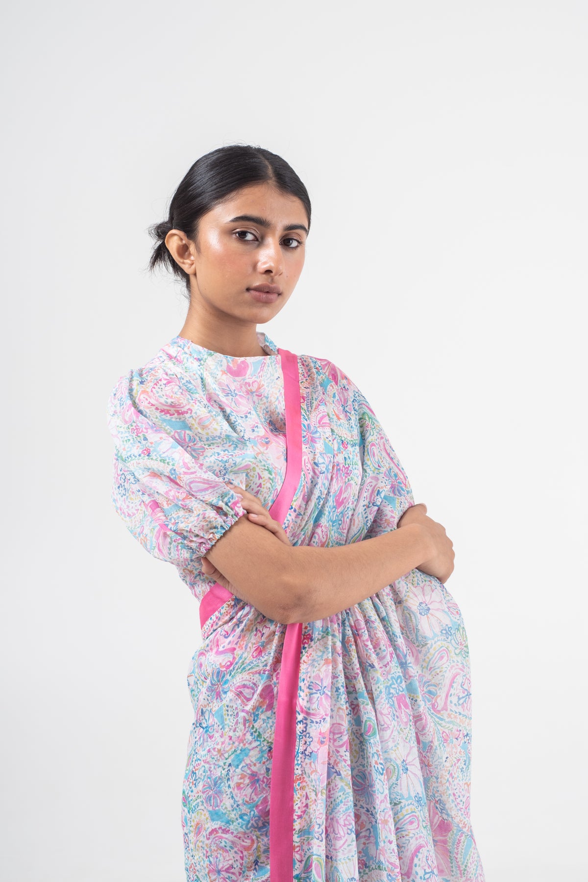 Abstract Print Chanderi Silk Saree Set
