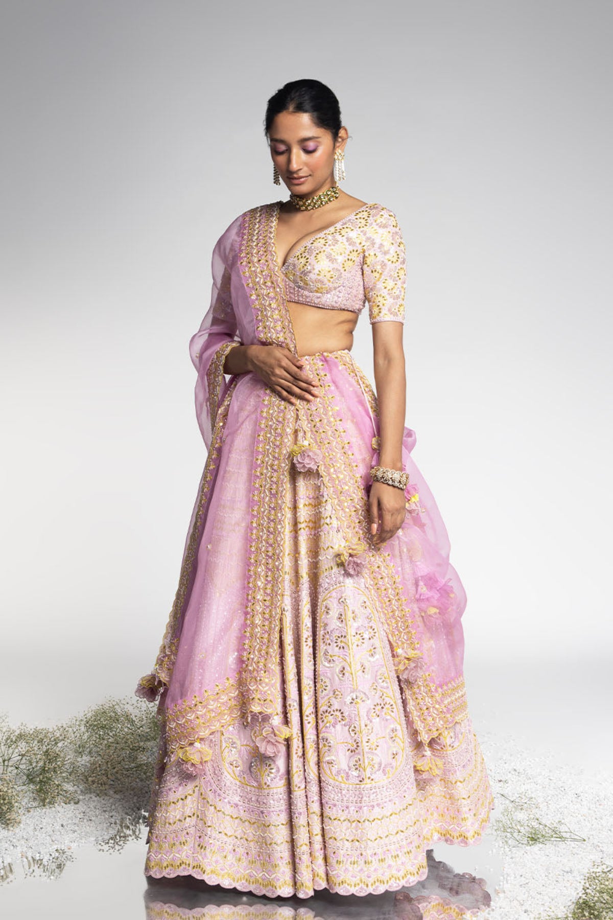 Mauve Dupion Silk Lehenga Set