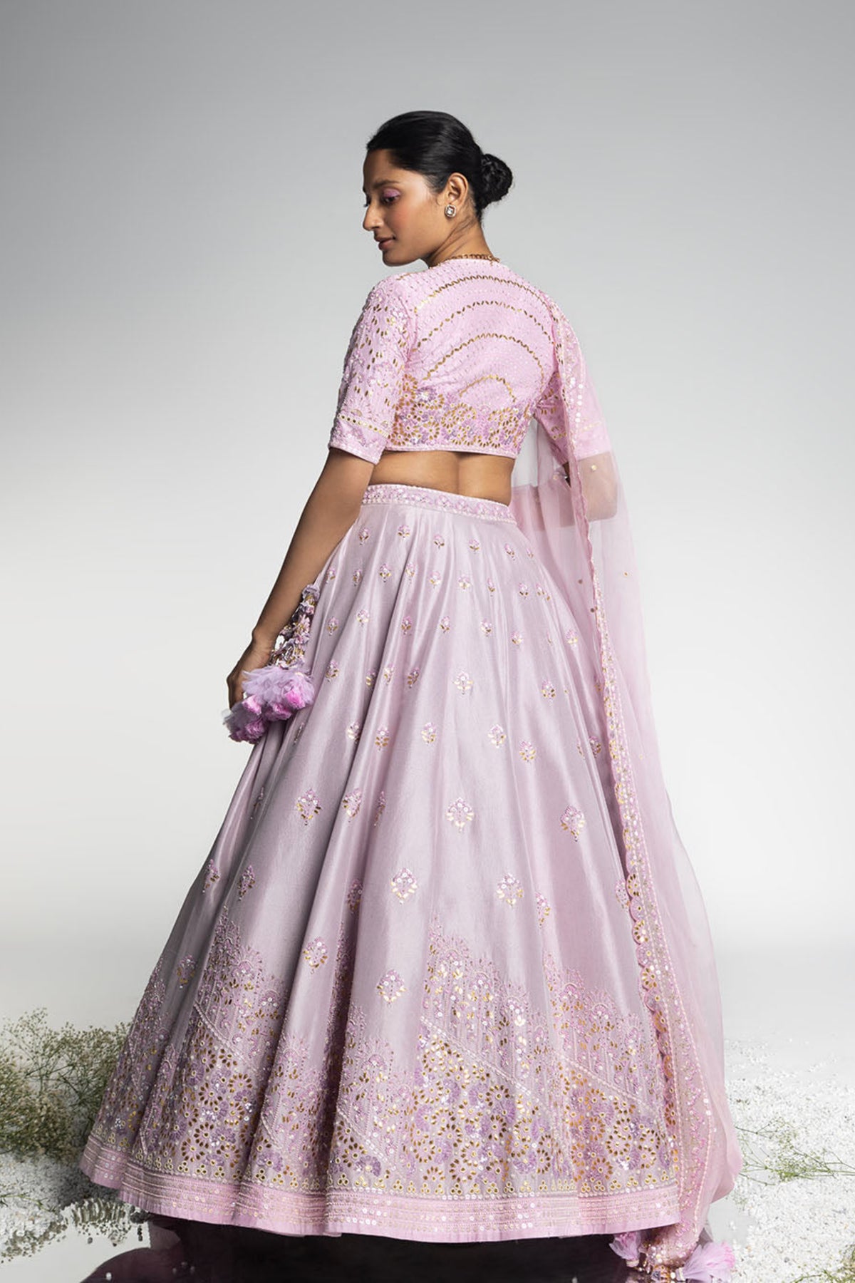 Lilac Dupion Silk Lehenga Set