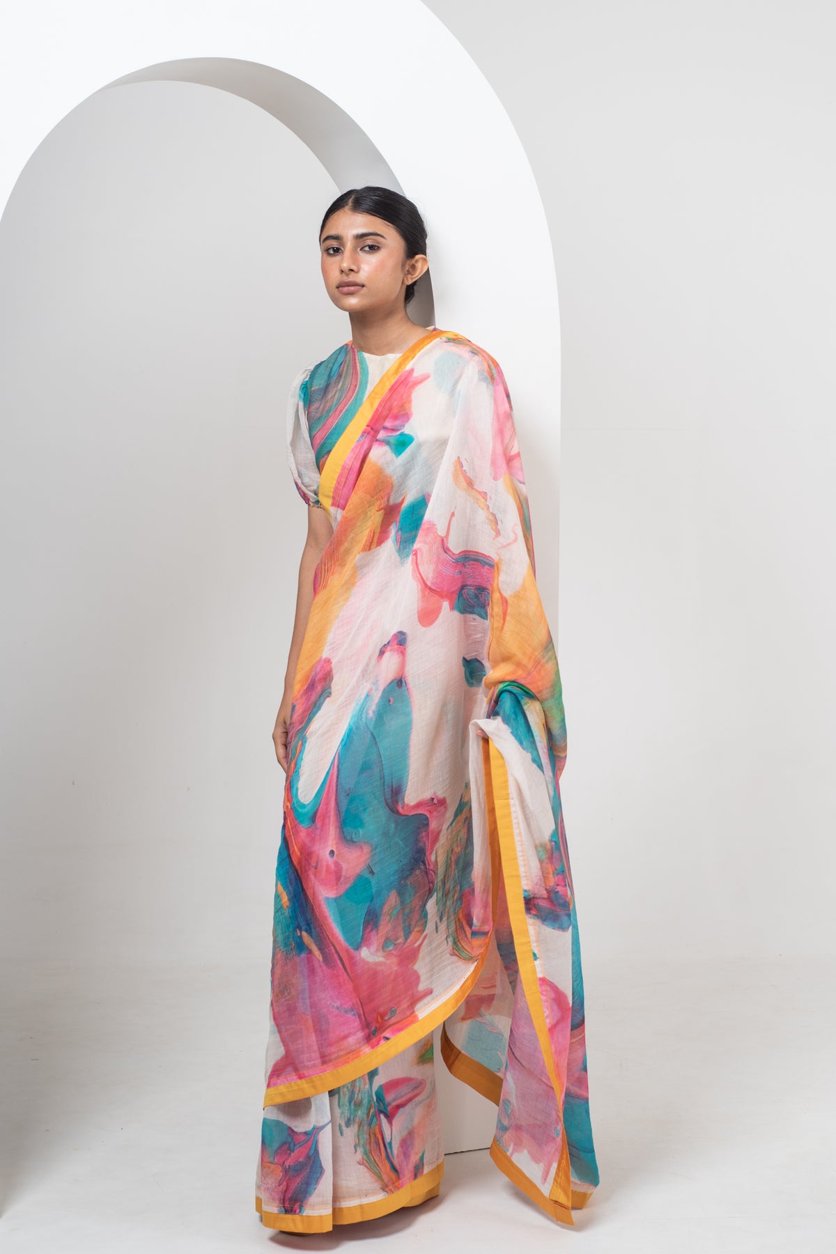Abstract Print Chanderi Silk Saree Set