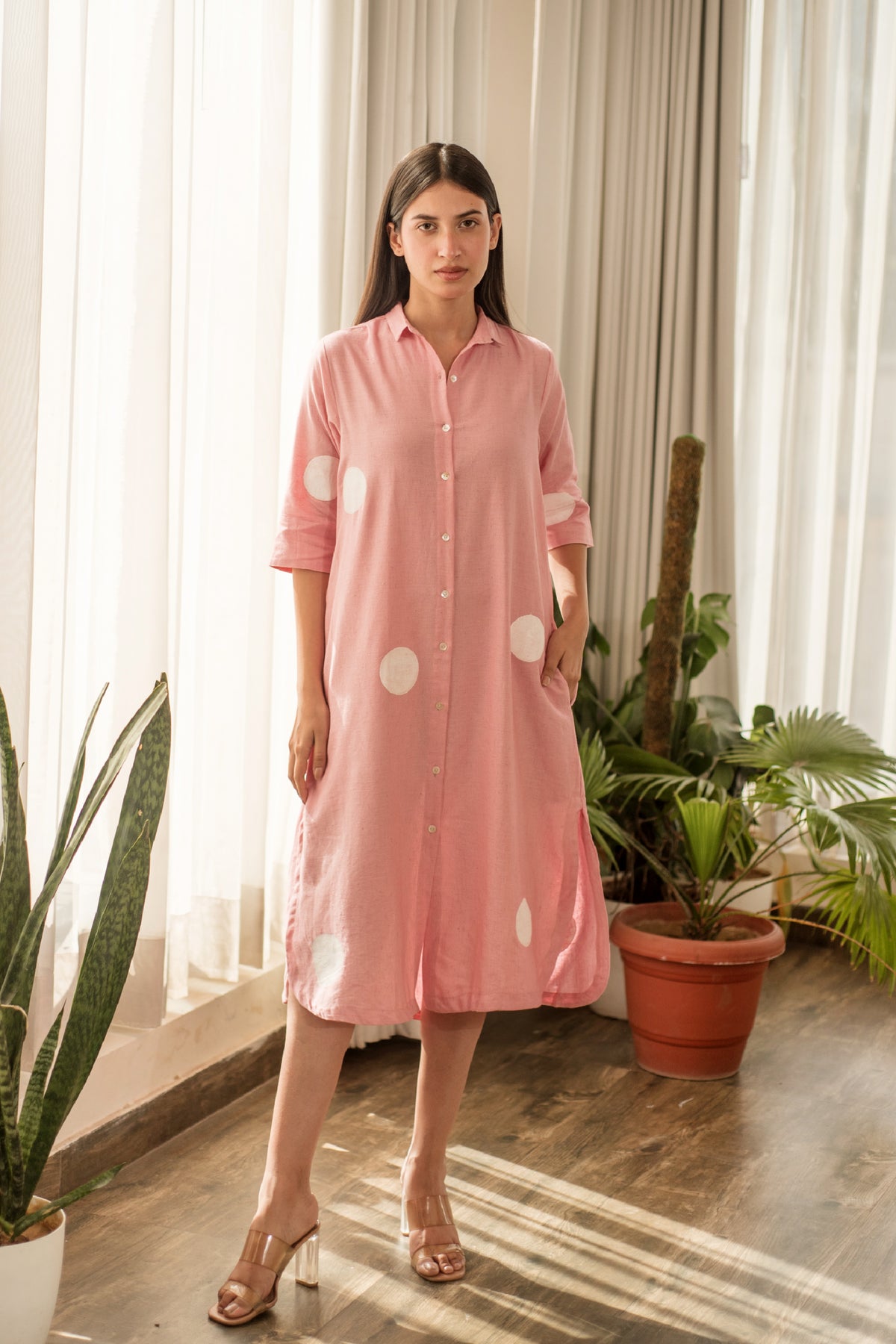 Pink Polka Shirt Dress
