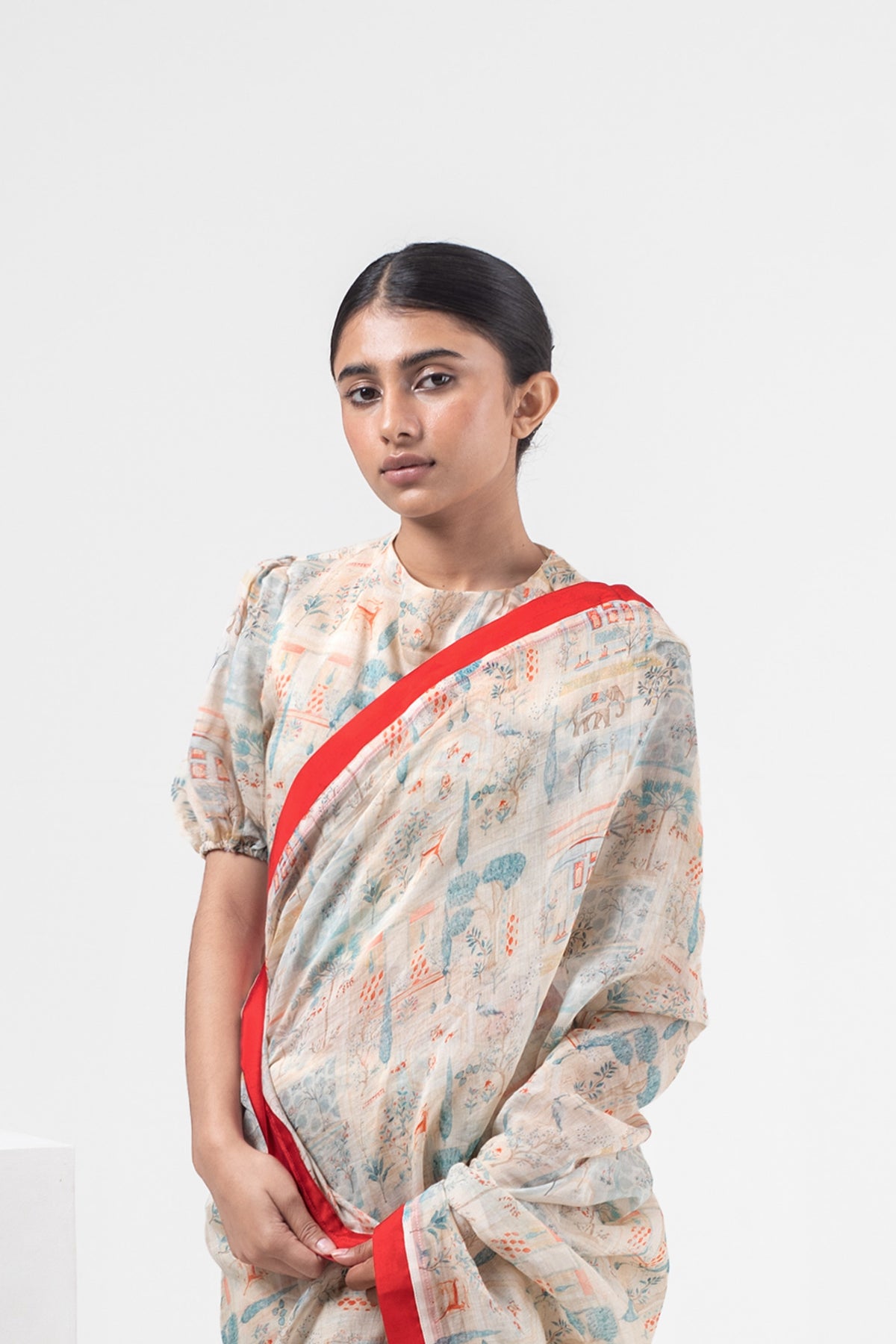 Abstract Print Chanderi Silk Saree Set