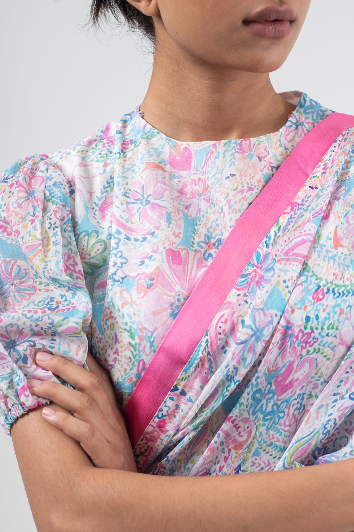 Abstract Print Chanderi Silk Saree Set