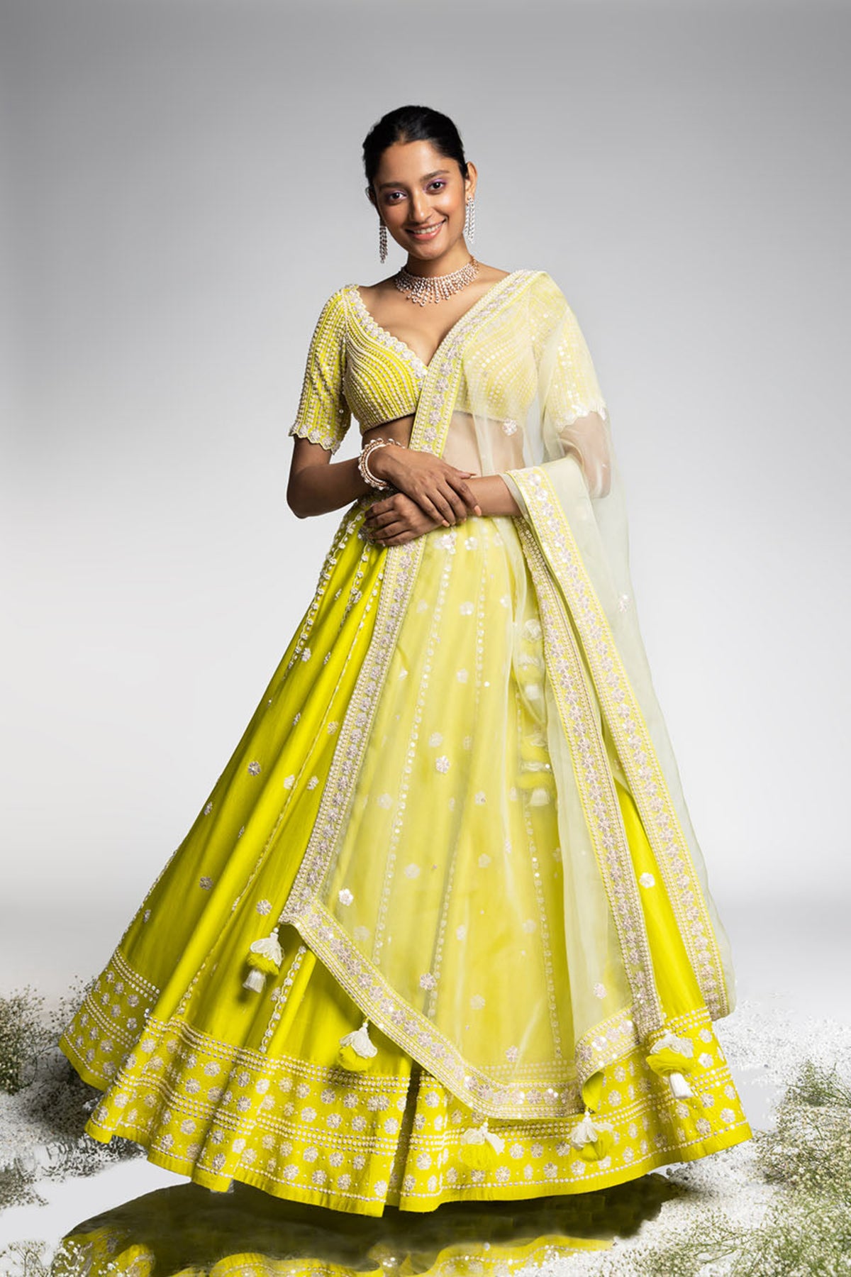 Spring Green Chanderi Lehenga Set