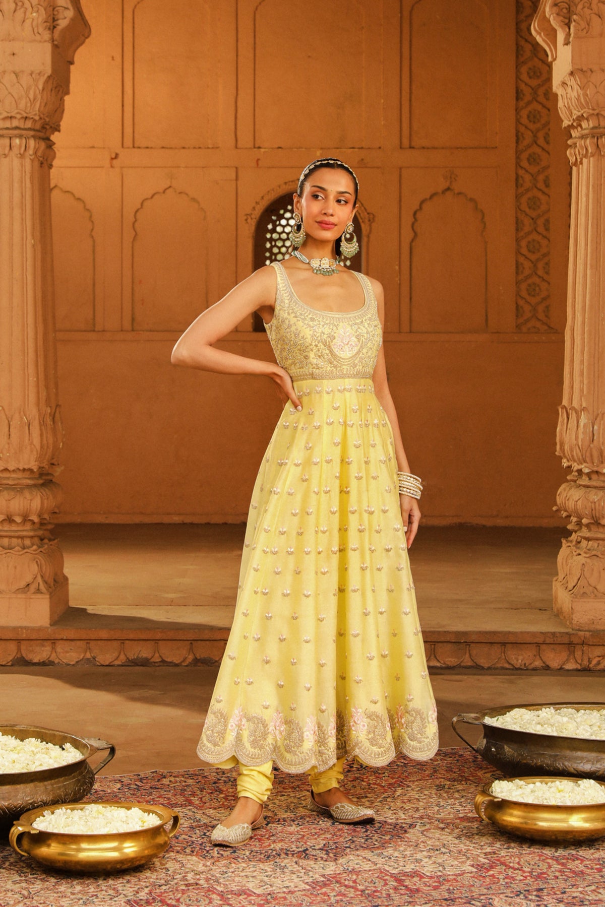 Lemon Yellow Wafiya Anarkali Set