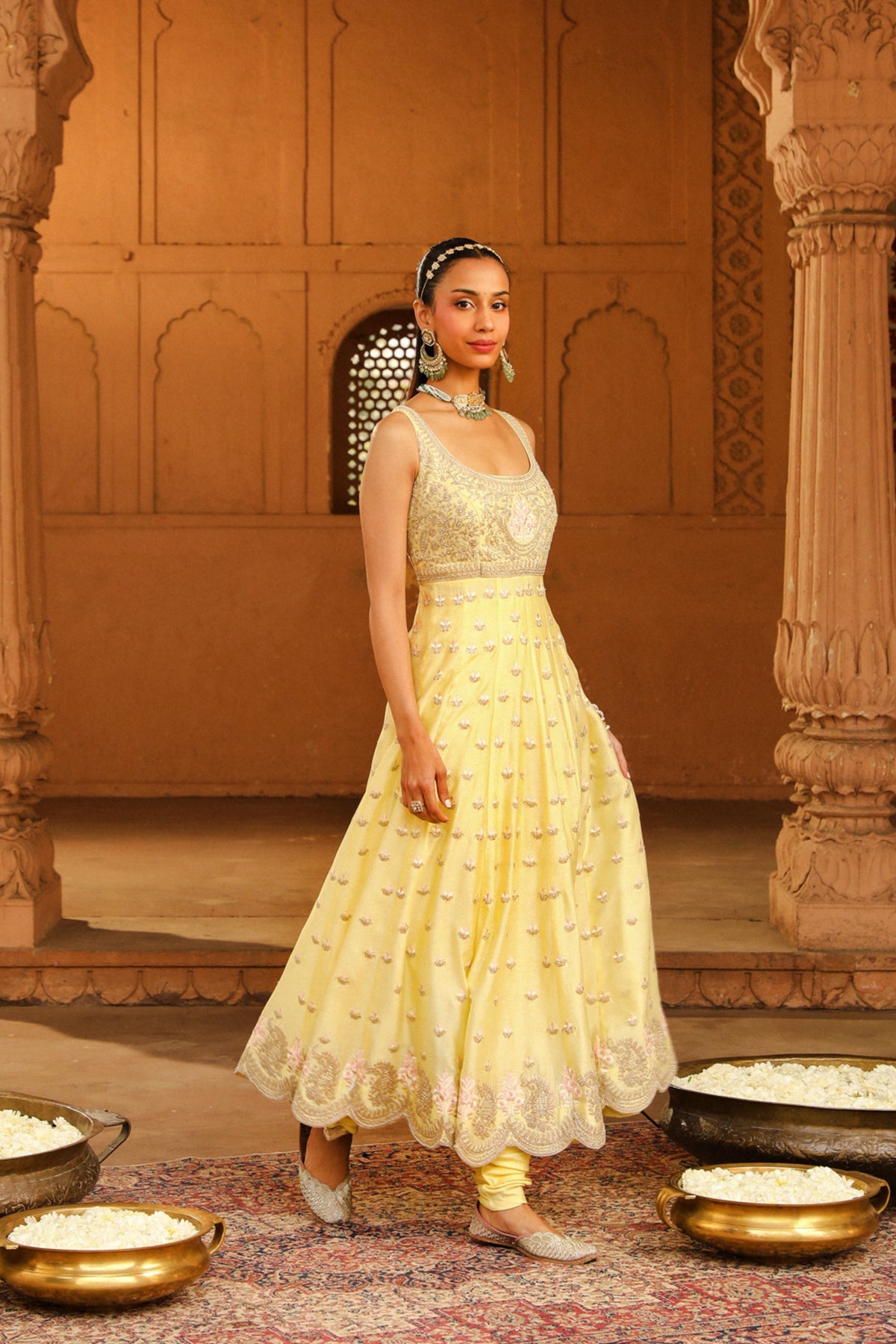 Lemon Yellow Wafiya Anarkali Set