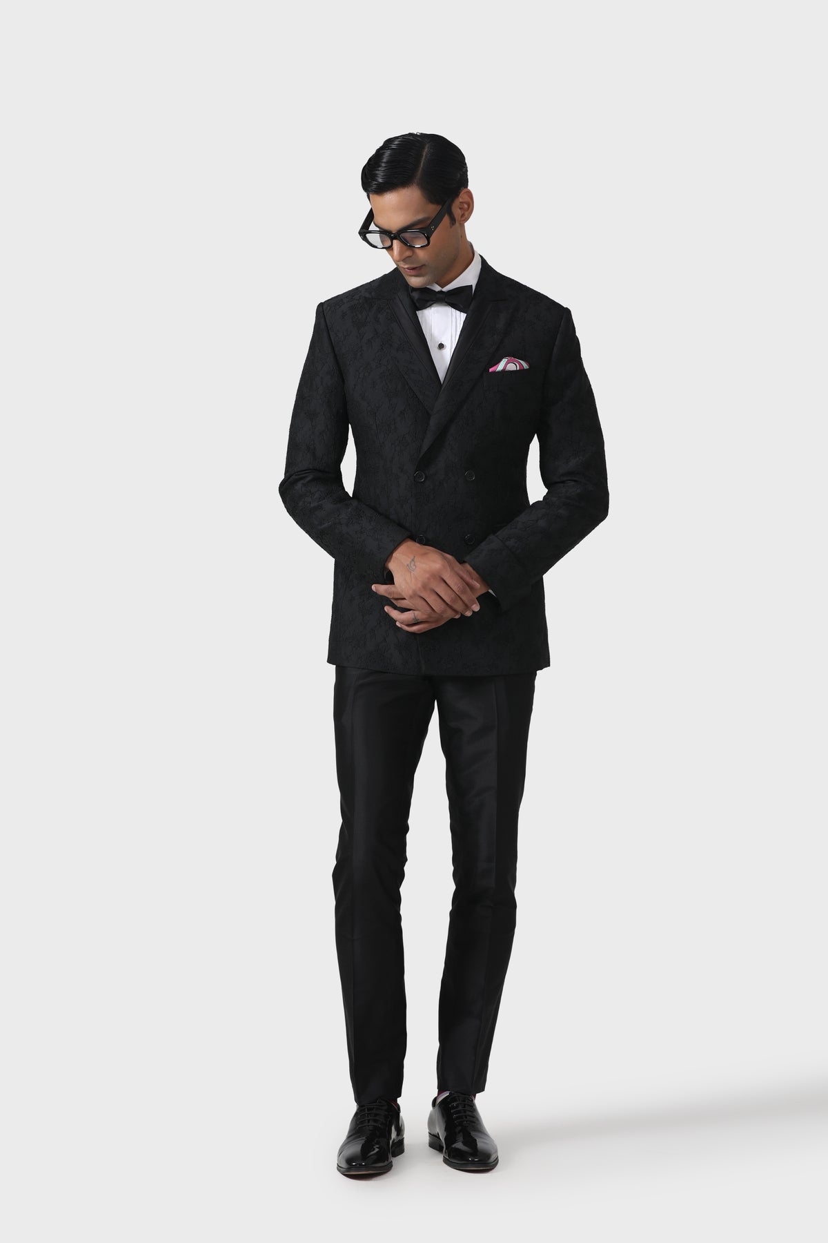 Midnight Lace Elegance Tuxedo Jacket