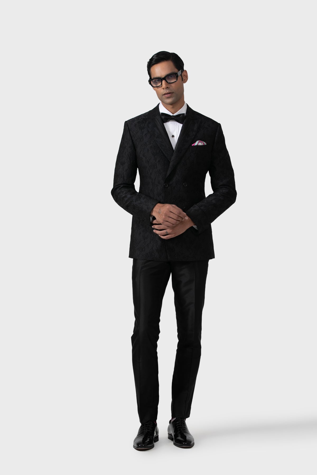 Midnight Lace Elegance Tuxedo Jacket