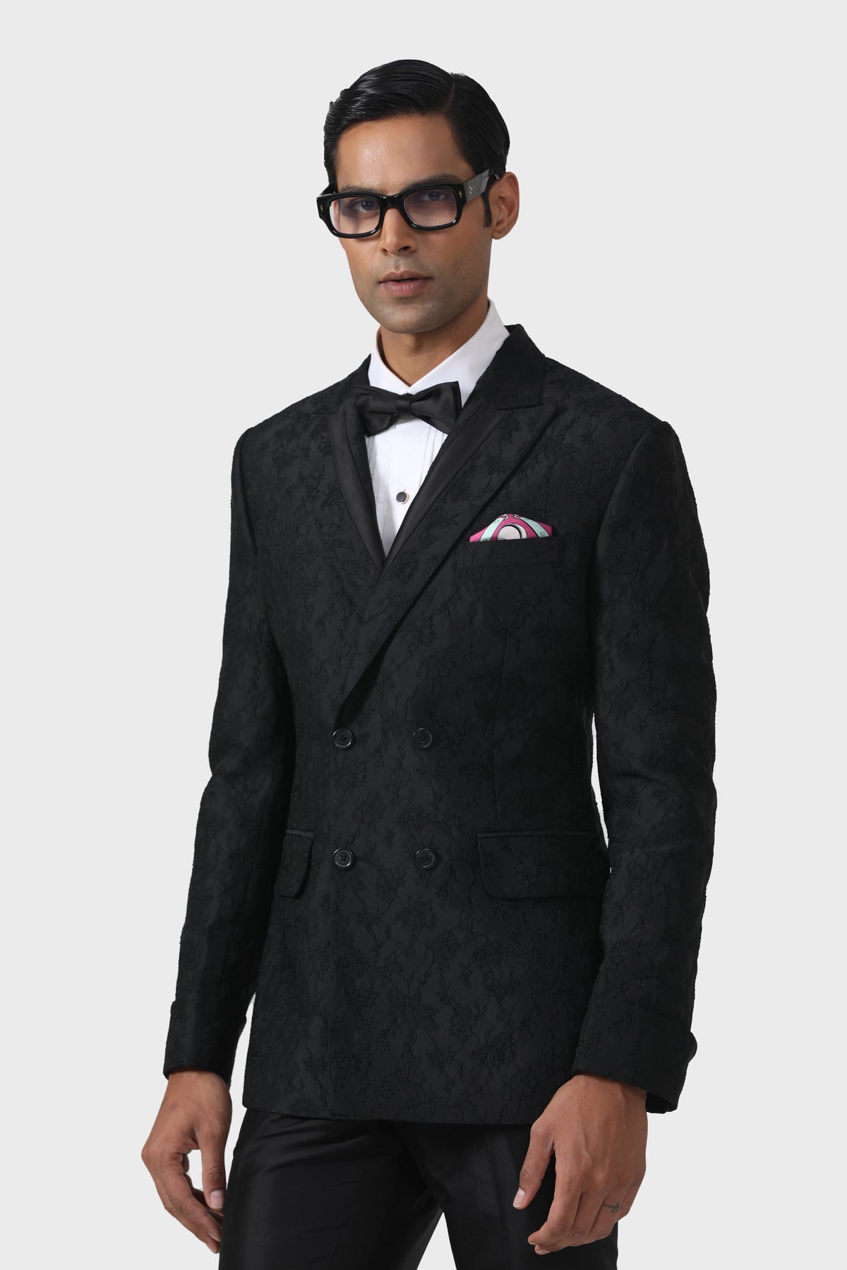 Midnight Lace Elegance Tuxedo Jacket