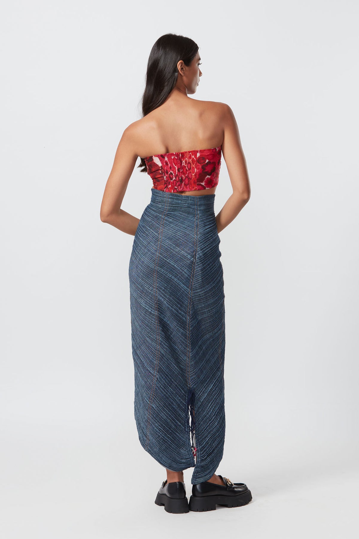Micro Pleated Denim Skirt Set