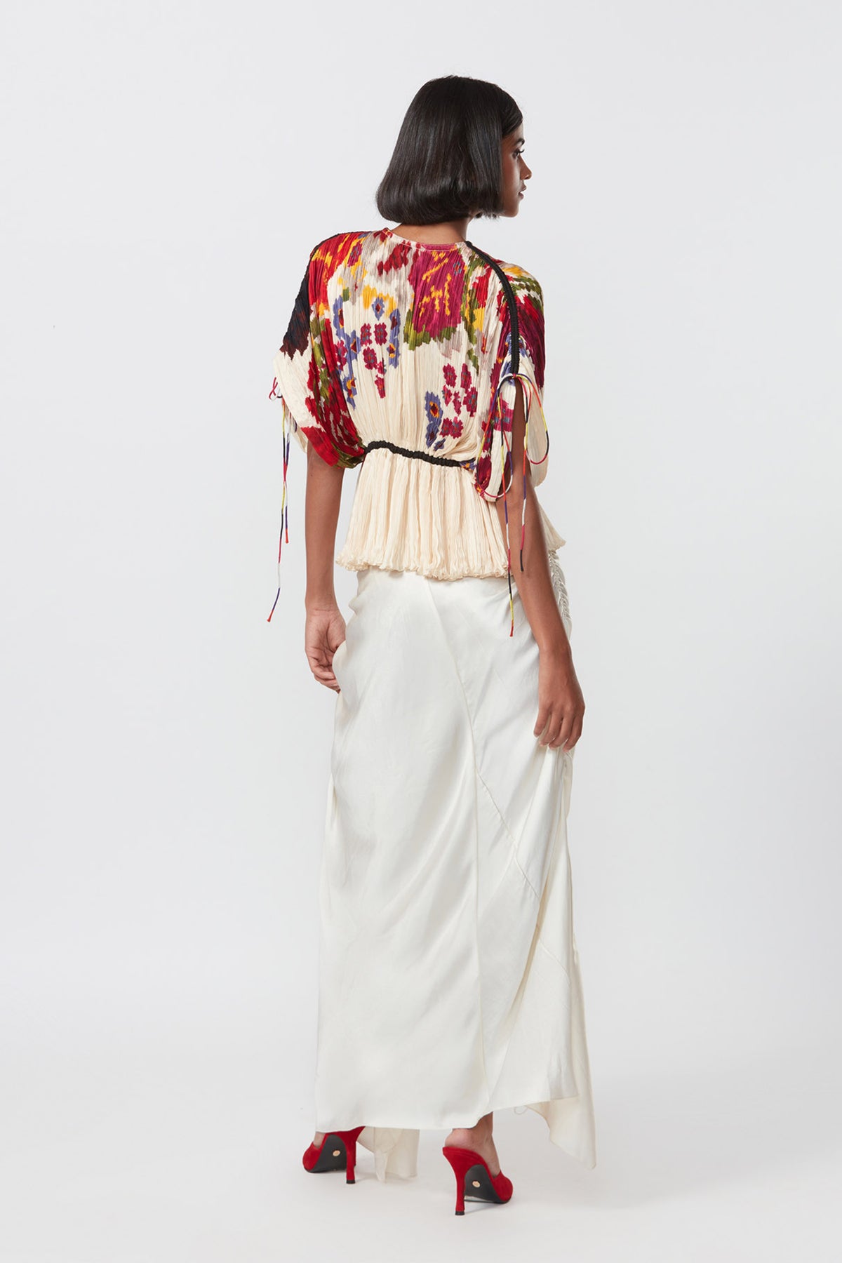 Pleated Kaftan Styled Top With Draped Skirt