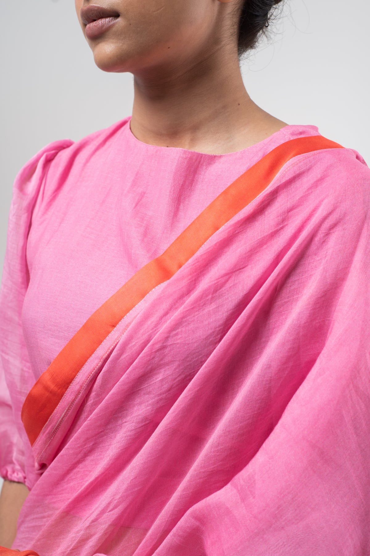 Red And Pink Ombre Chanderi Silk Saree Set