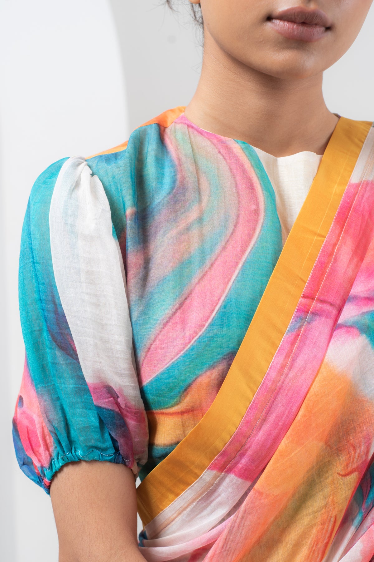 Abstract Print Chanderi Silk Saree Set