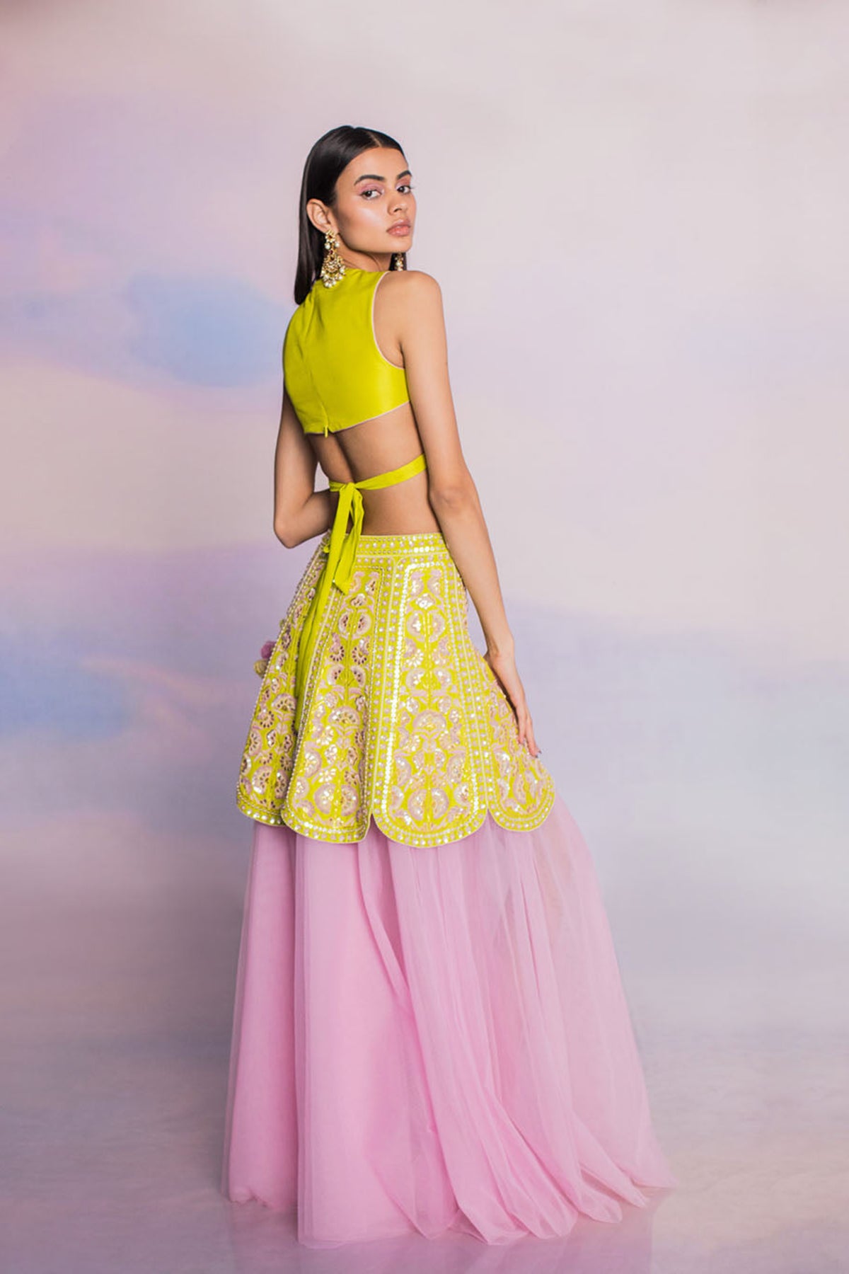 Spring Green Layered Lehenga Set