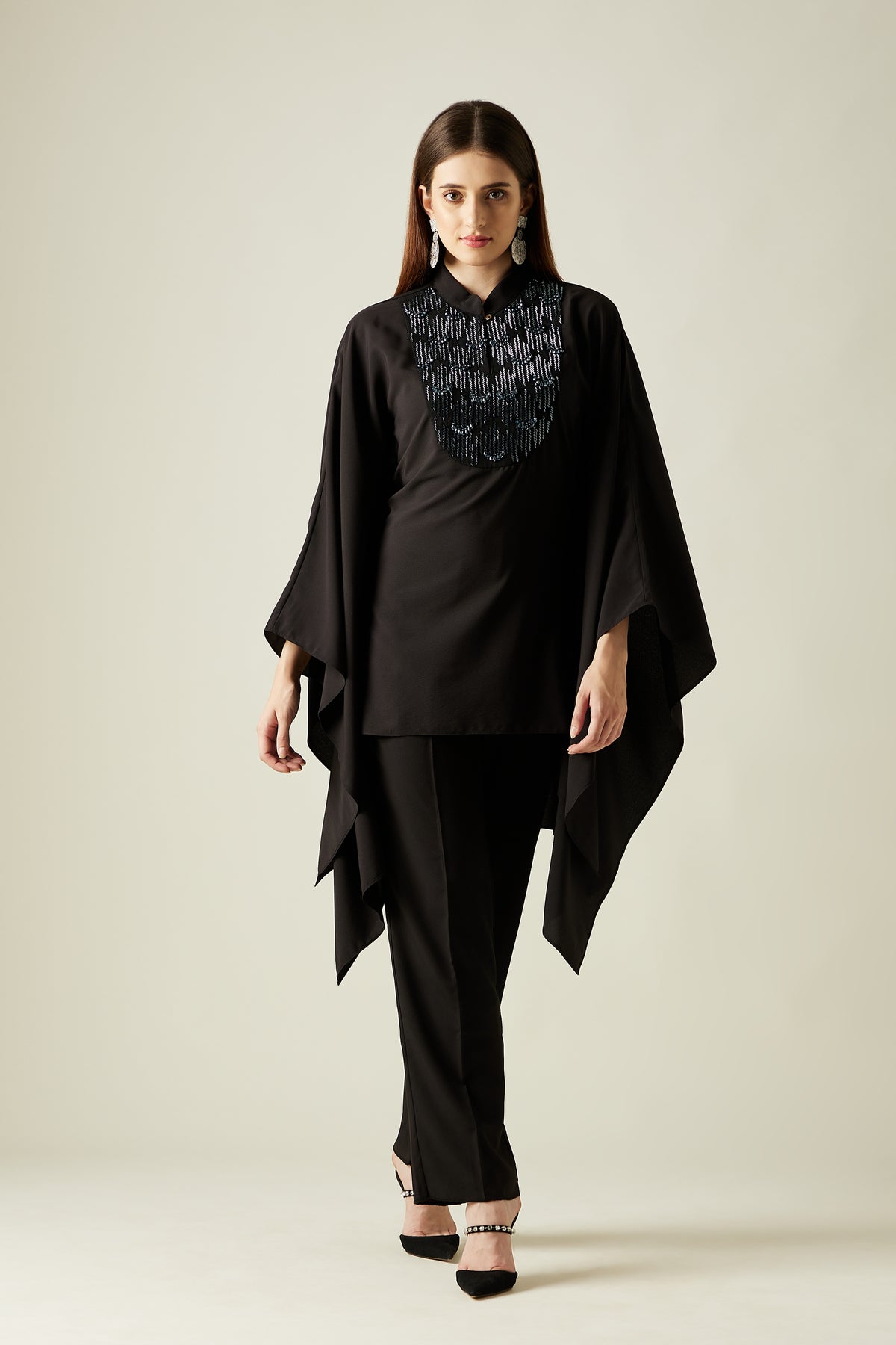 High- Low Crystal Embellished Kaftan Set